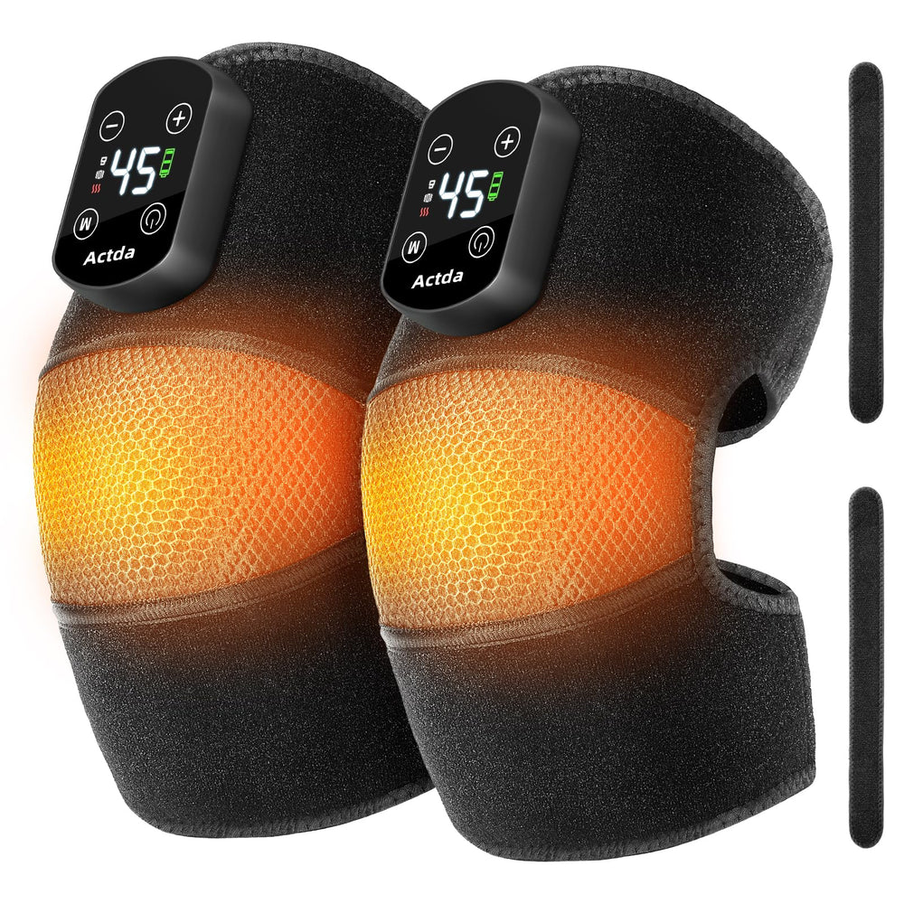 Actda cordless knee massager, battery view, showcases portability and long-lasting heat on the go.