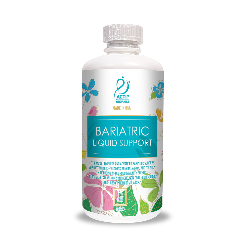 ACTIF bariatric liquid multivitamin bottle with 25+ organic nutrients for daily support.