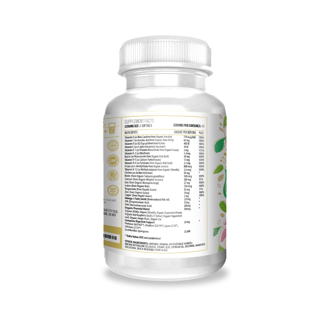 ACTIF Organic Prenatal bottle close-up highlighting DHA/EPA for baby's brain support