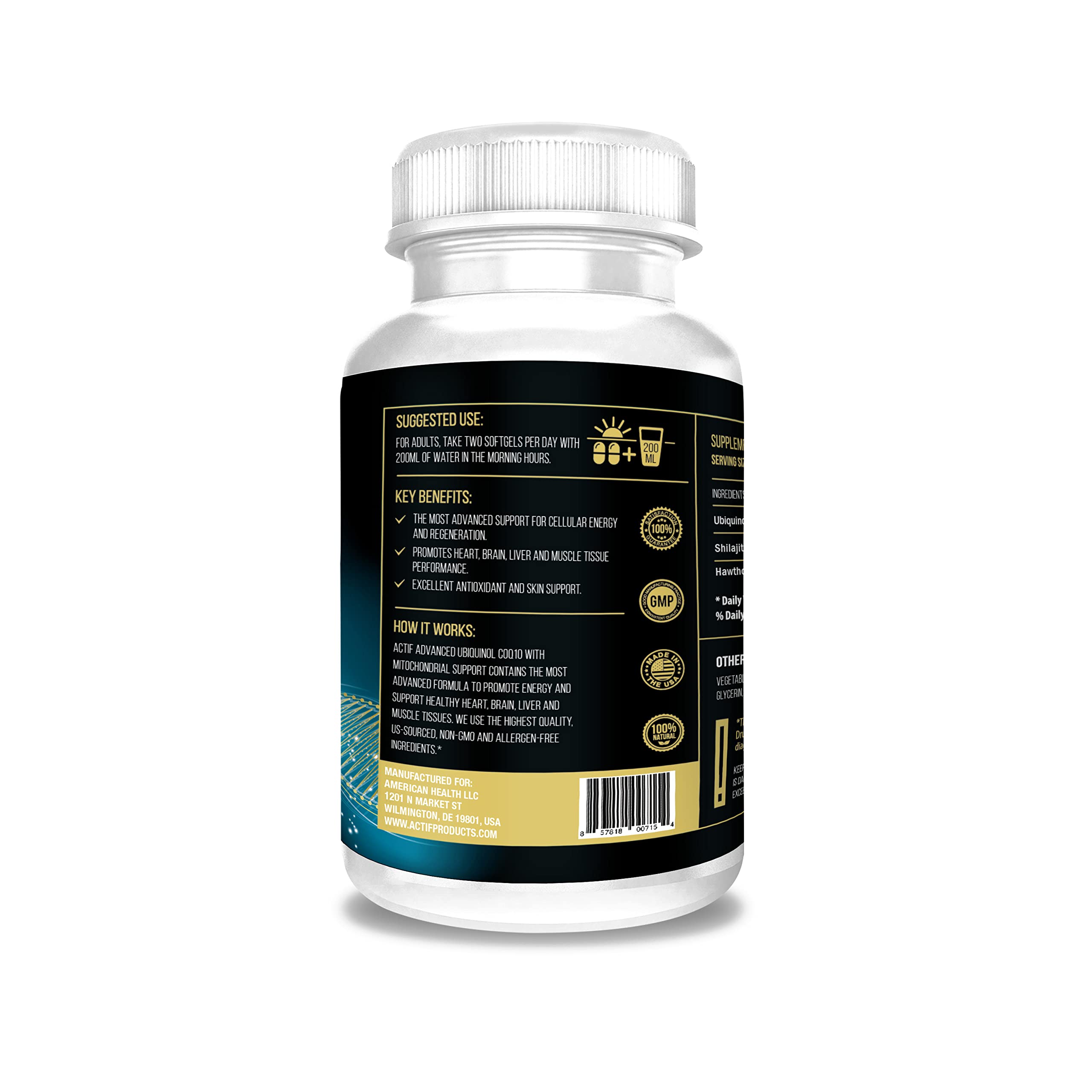 ACTIF bottle with infographic-style design illustrating enhanced bioavailability.