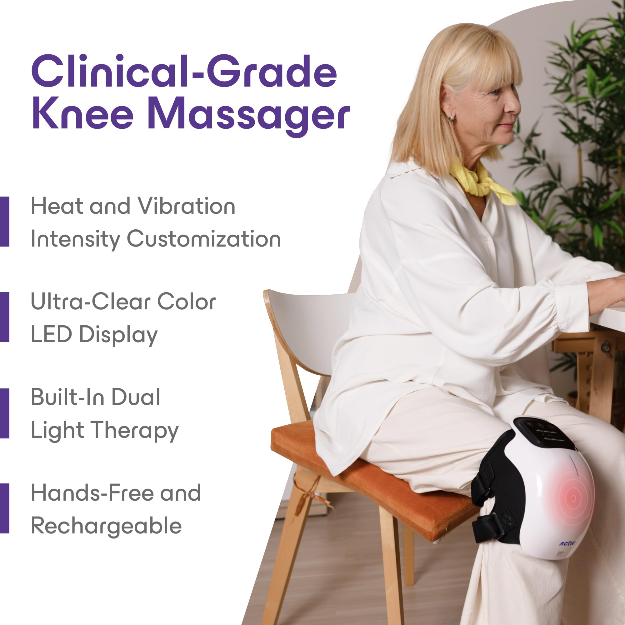 Activ knee massager with 6-in-1 controls for personalized recovery