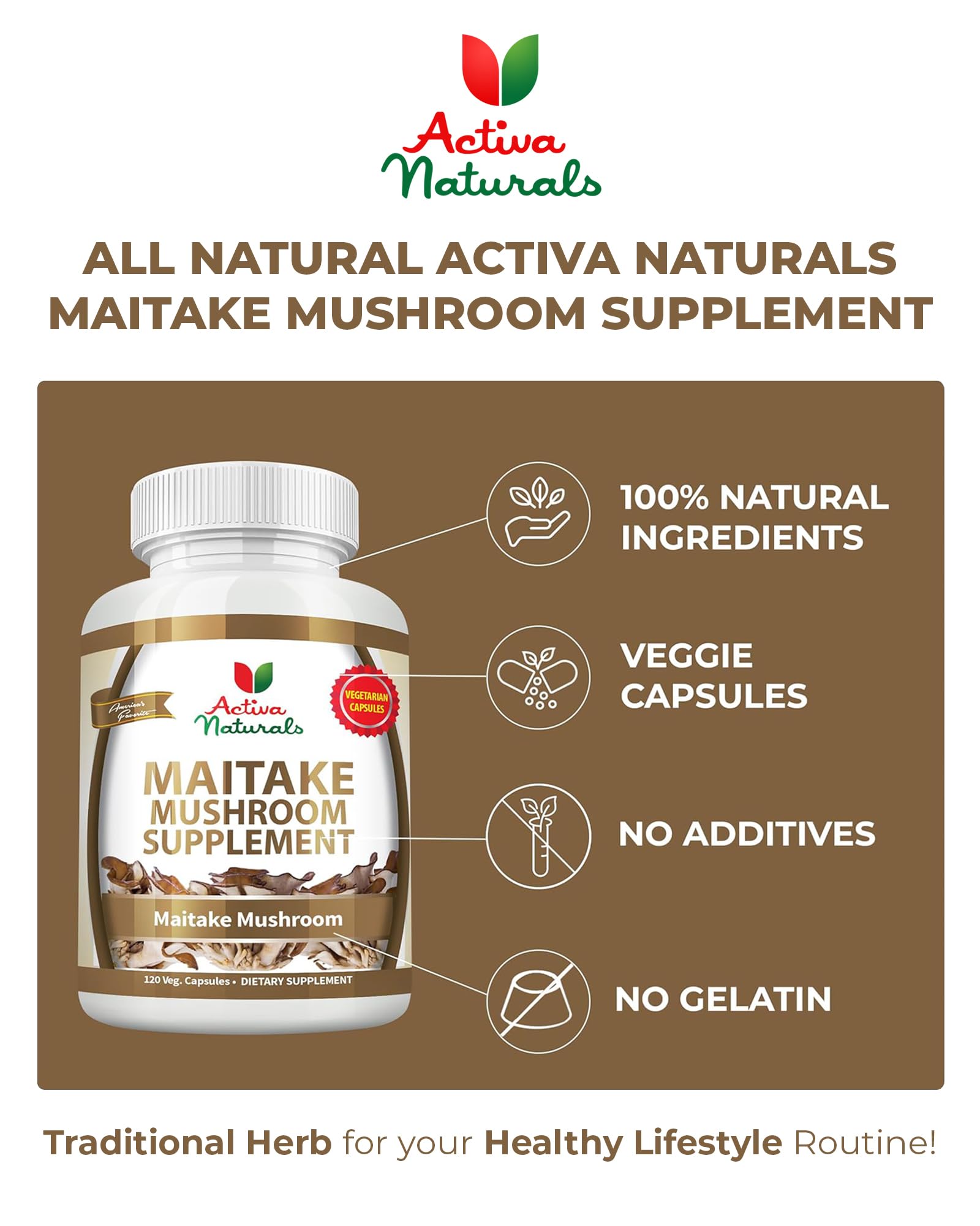 Activa Naturals Maitake bottle on desk highlighting easy integration into routines