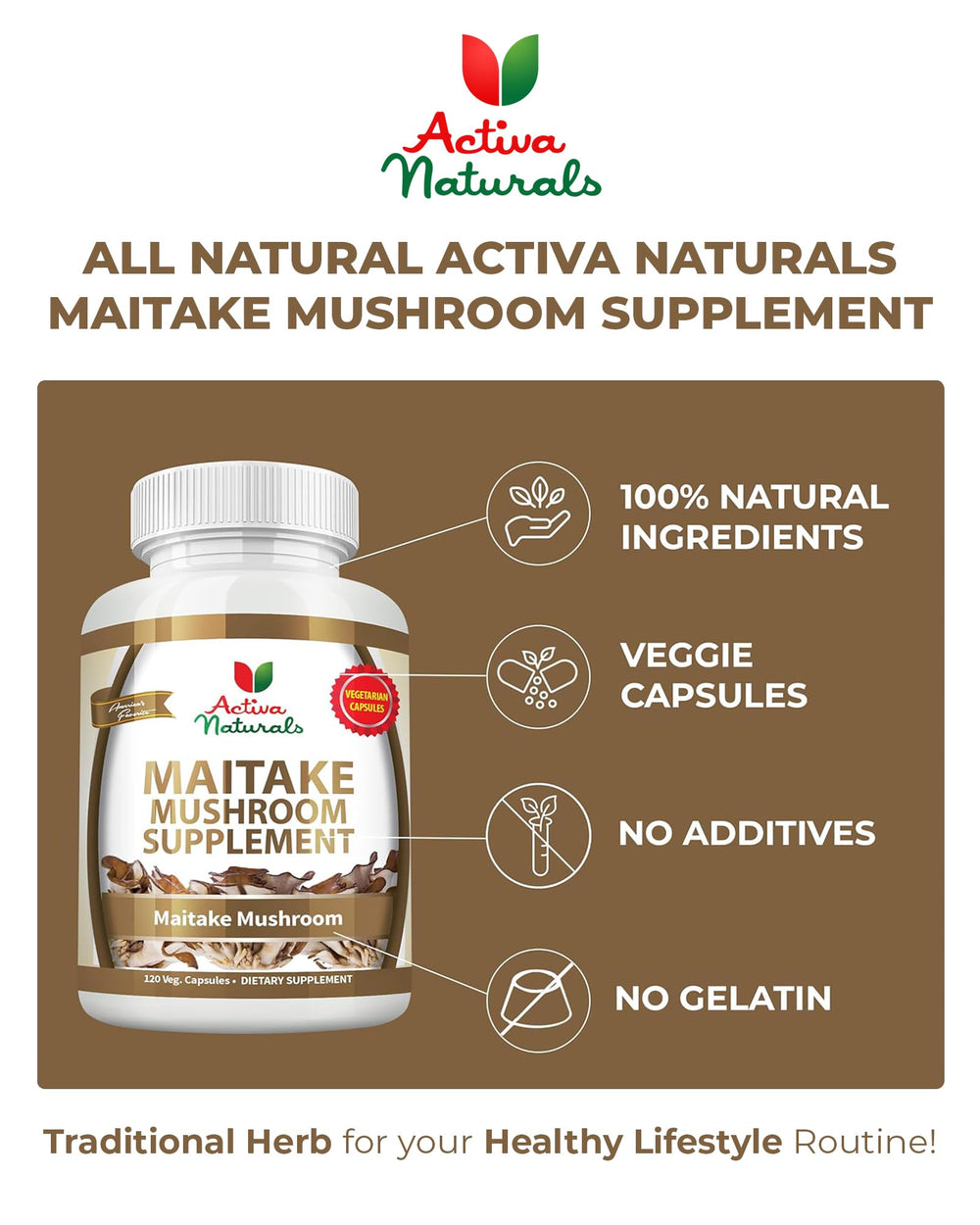 Activa Naturals Maitake bottle on desk highlighting easy integration into routines