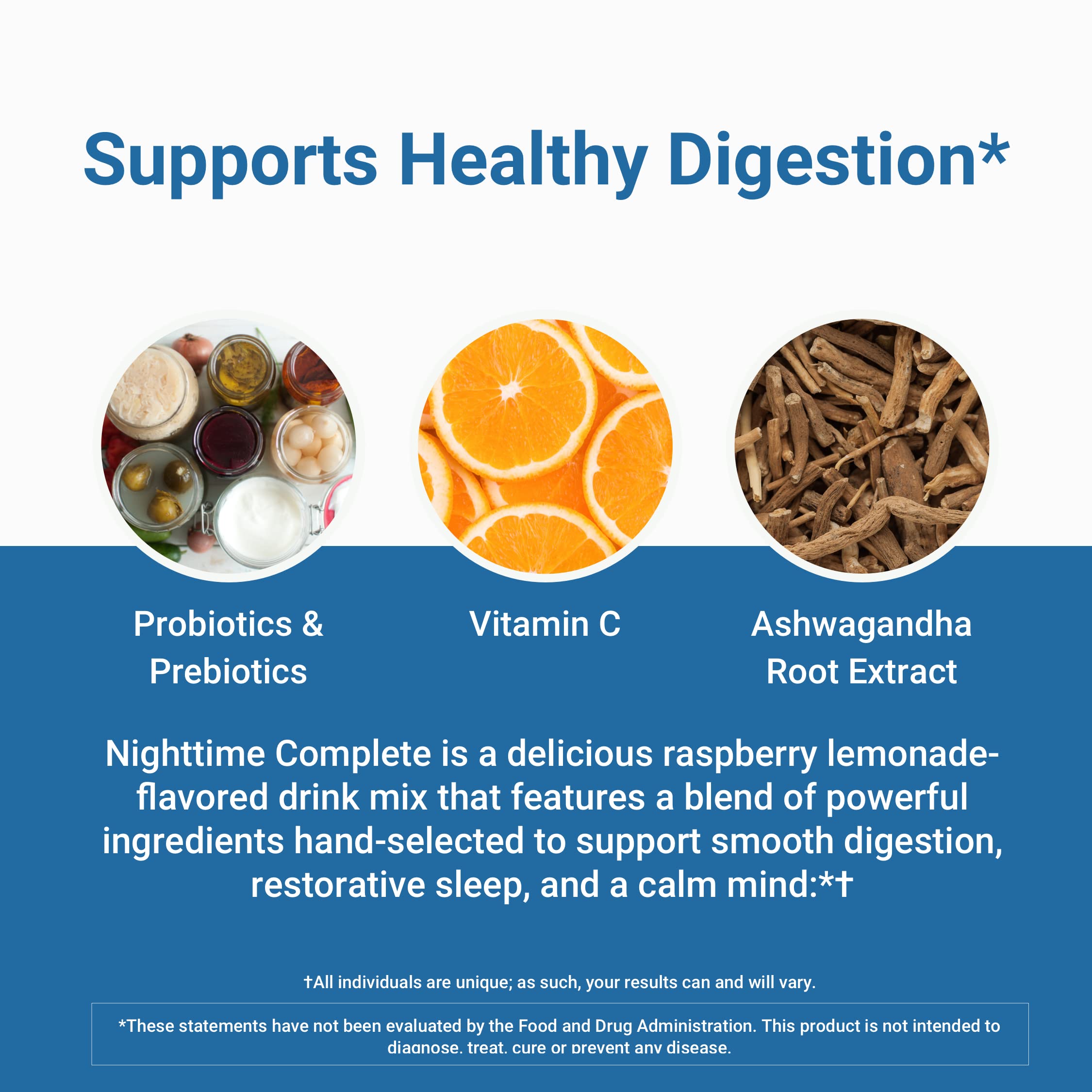 Ingredient panel highlights prebiotics and probiotics for gut-friendly support