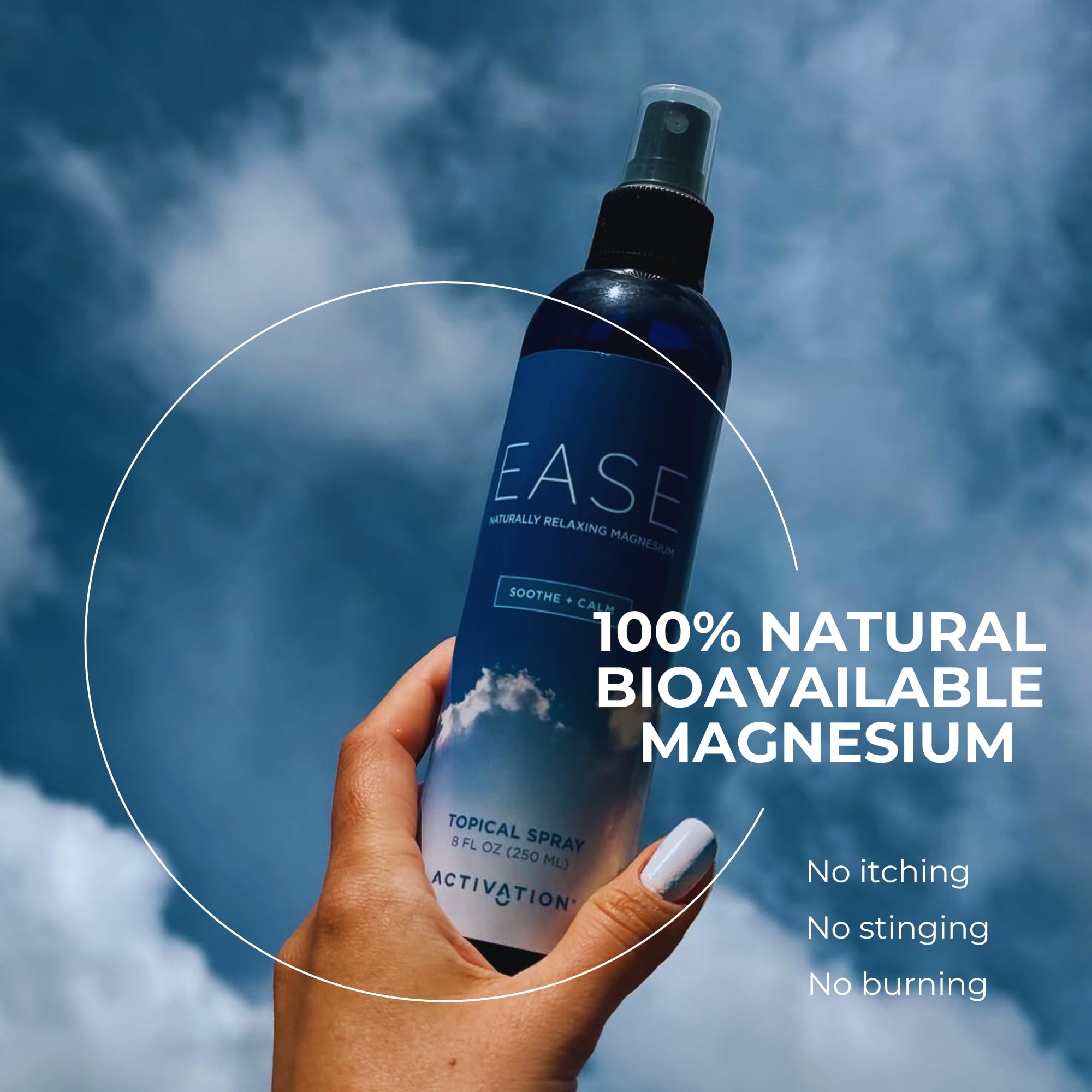 Activation Ease Magnesium Spray Dead Sea origin emphasizes premium purity and quality.