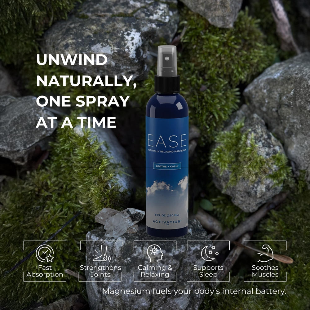 Activation Ease Magnesium Spray relaxation scene suggests comfort after a long day.