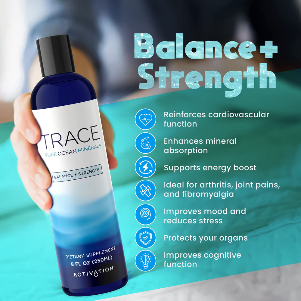 Activation Pure Trace label close-up shows mineral details and magnesium percentage.