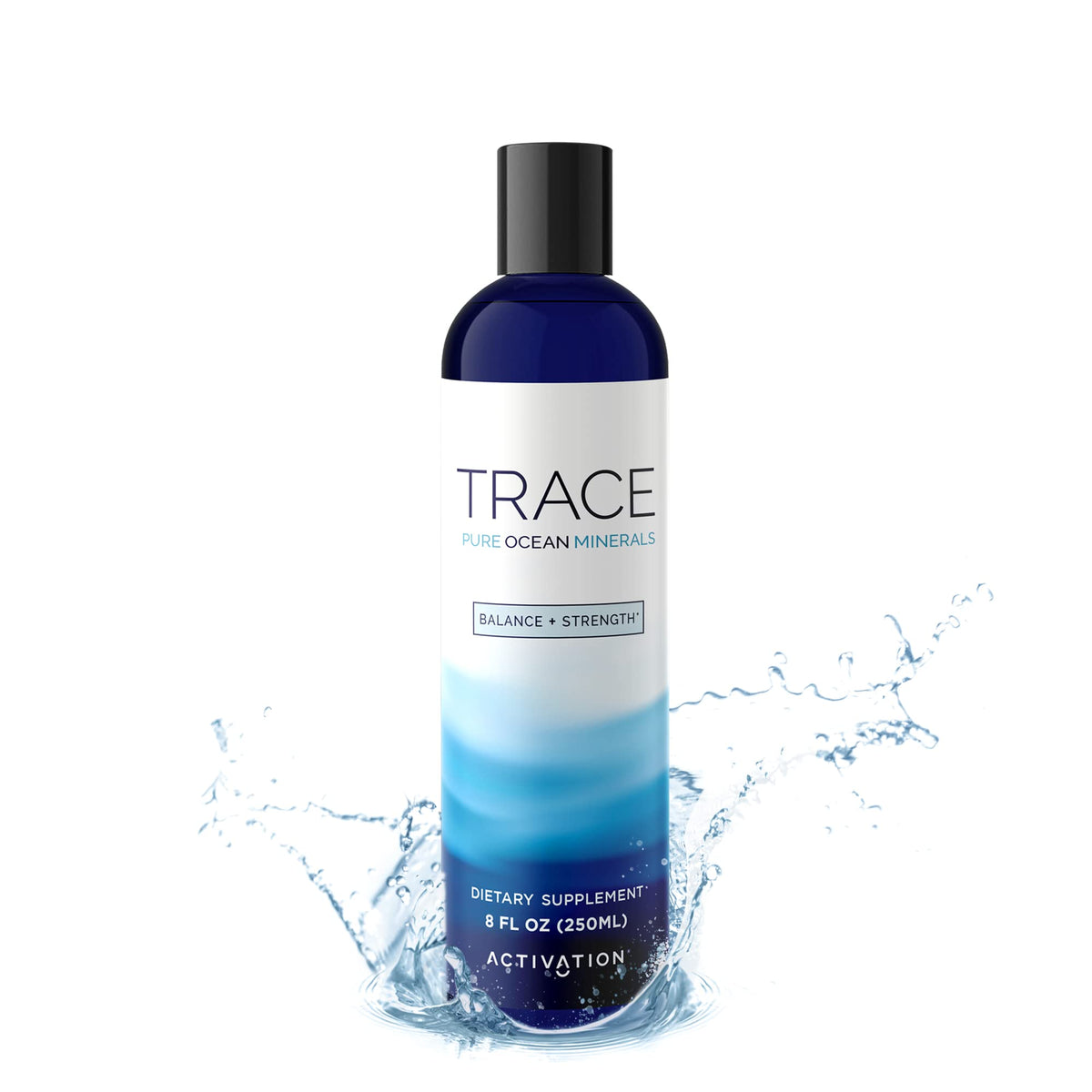 Activation Pure Trace ocean minerals bottle on countertop supports daily hydration.