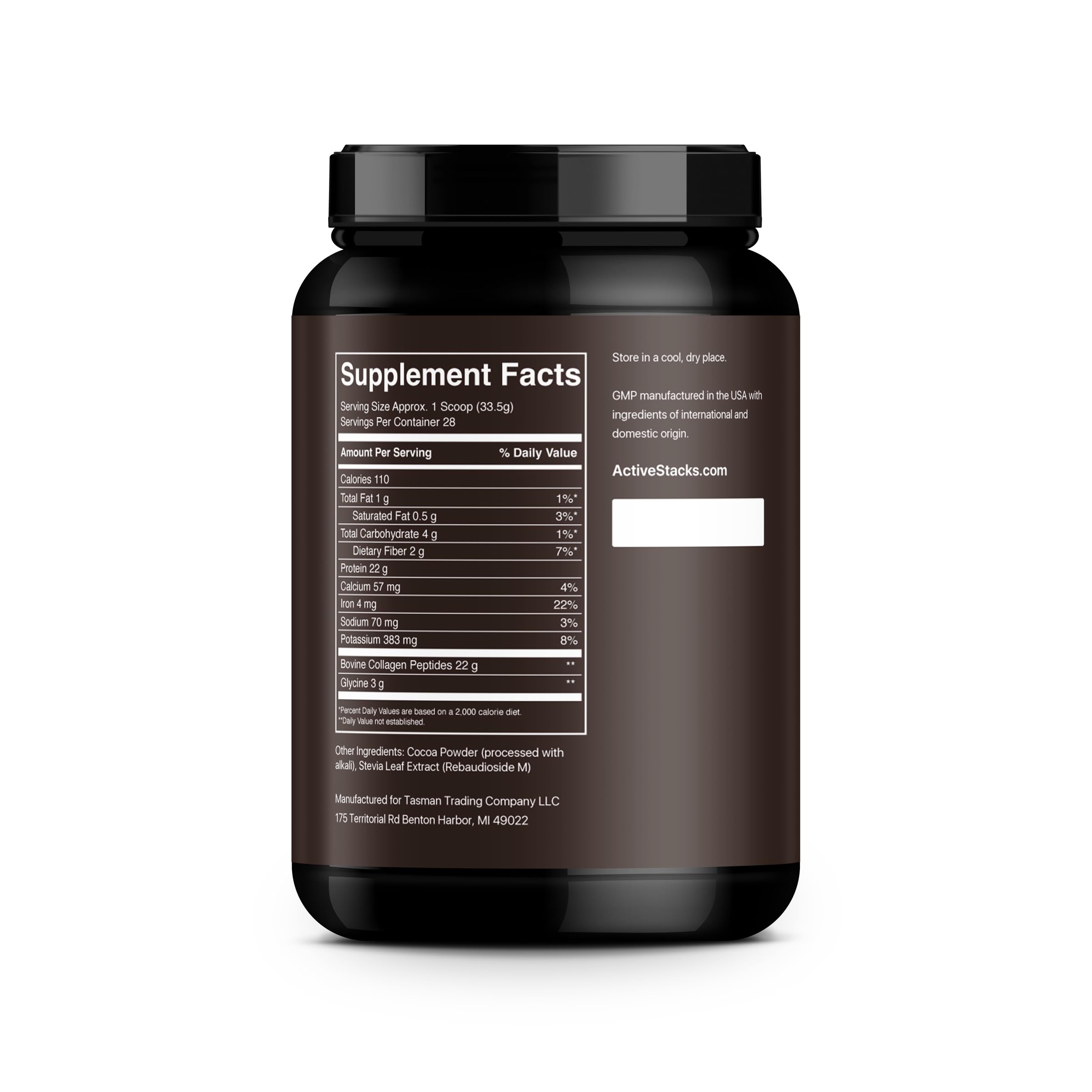 Active Stacks Collagen Peptides Chocolate mixed drink highlights a delicious, keto-friendly skin and joints boost.