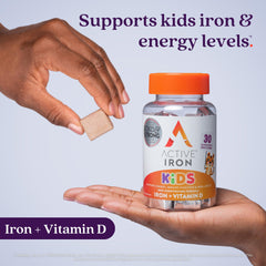 ActiveIron Kids Iron Chews close-up showing blackcurrant pieces.