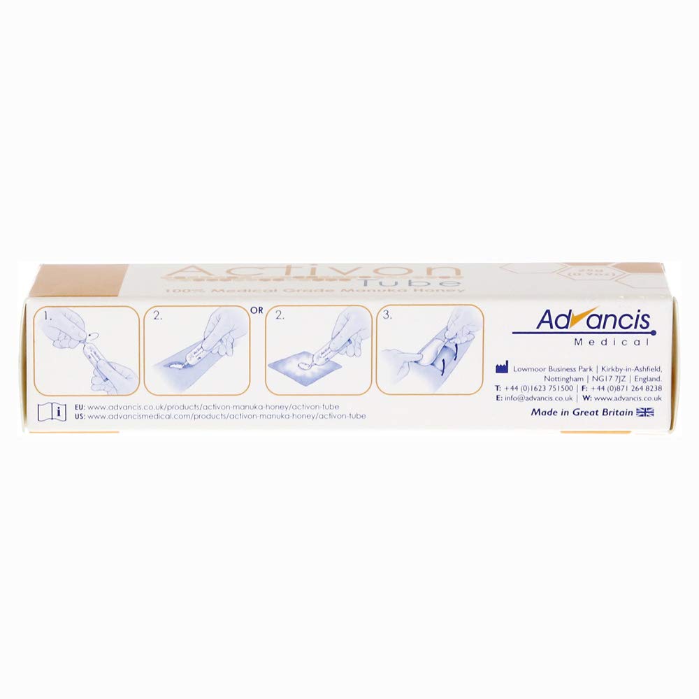 ActivOn wound care gel close-up showing odor reduction and debridement support in use.
