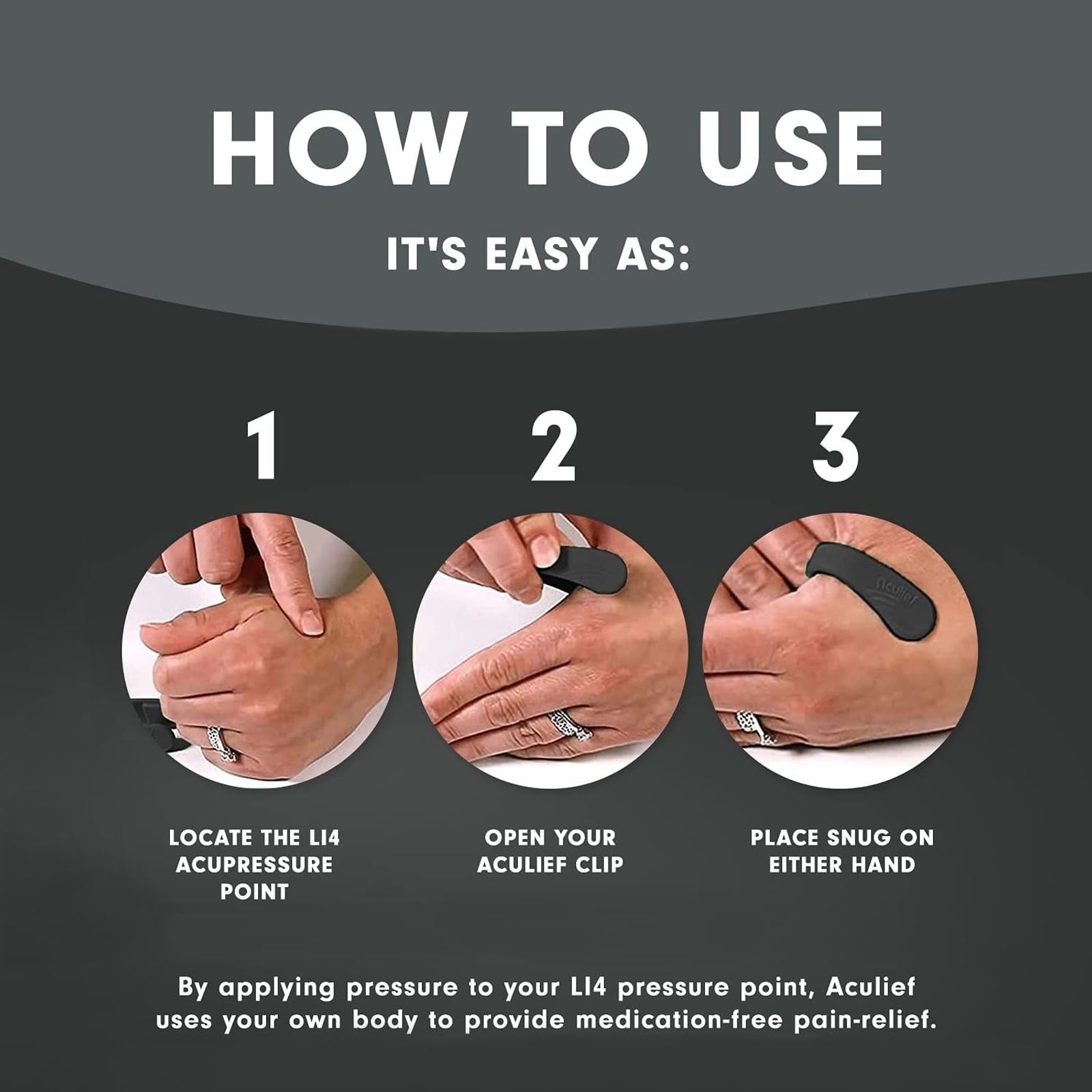 Aculief hand clip fit-size guide showcases sizing options