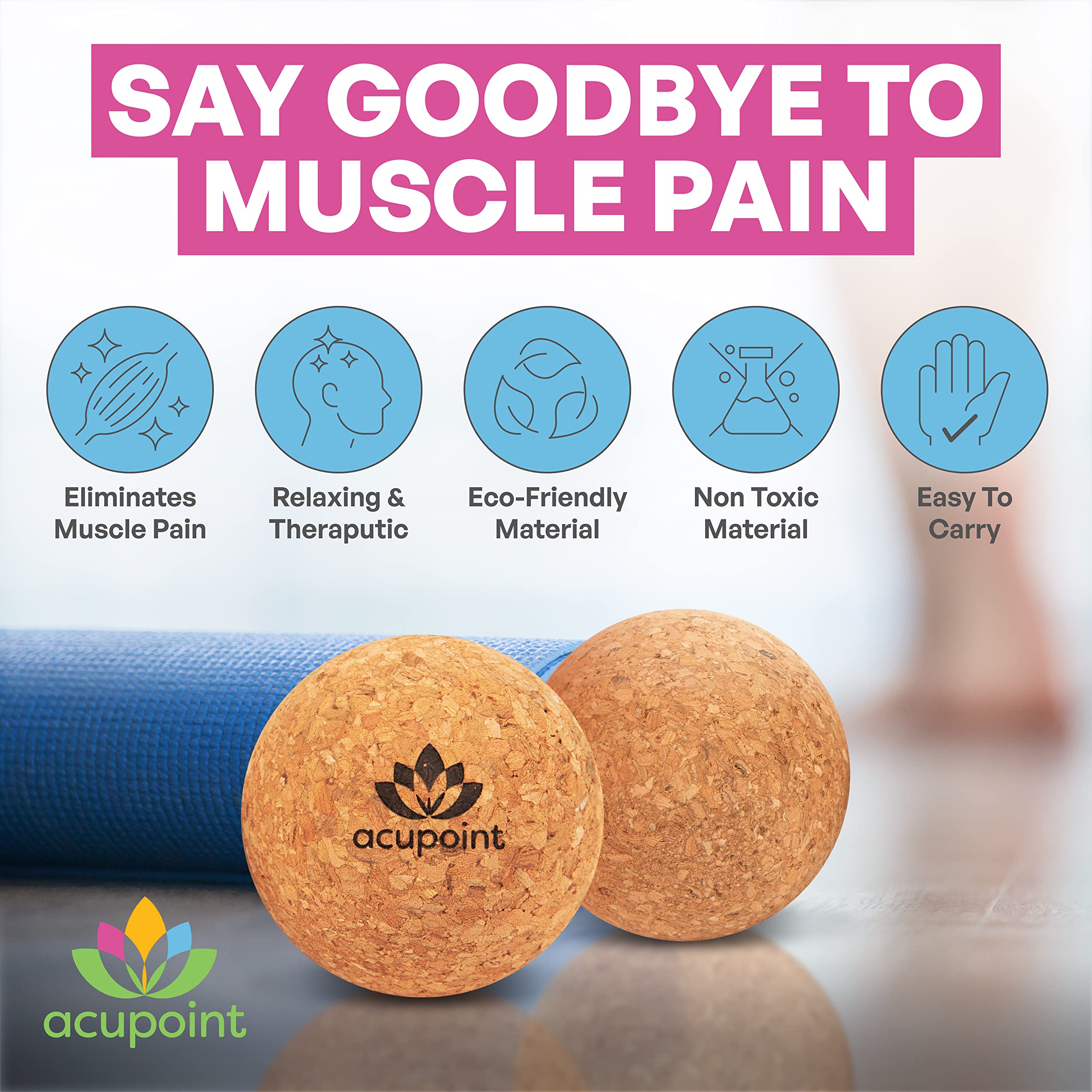 Acupoint cork balls from sustainable cork for durable therapy sessions