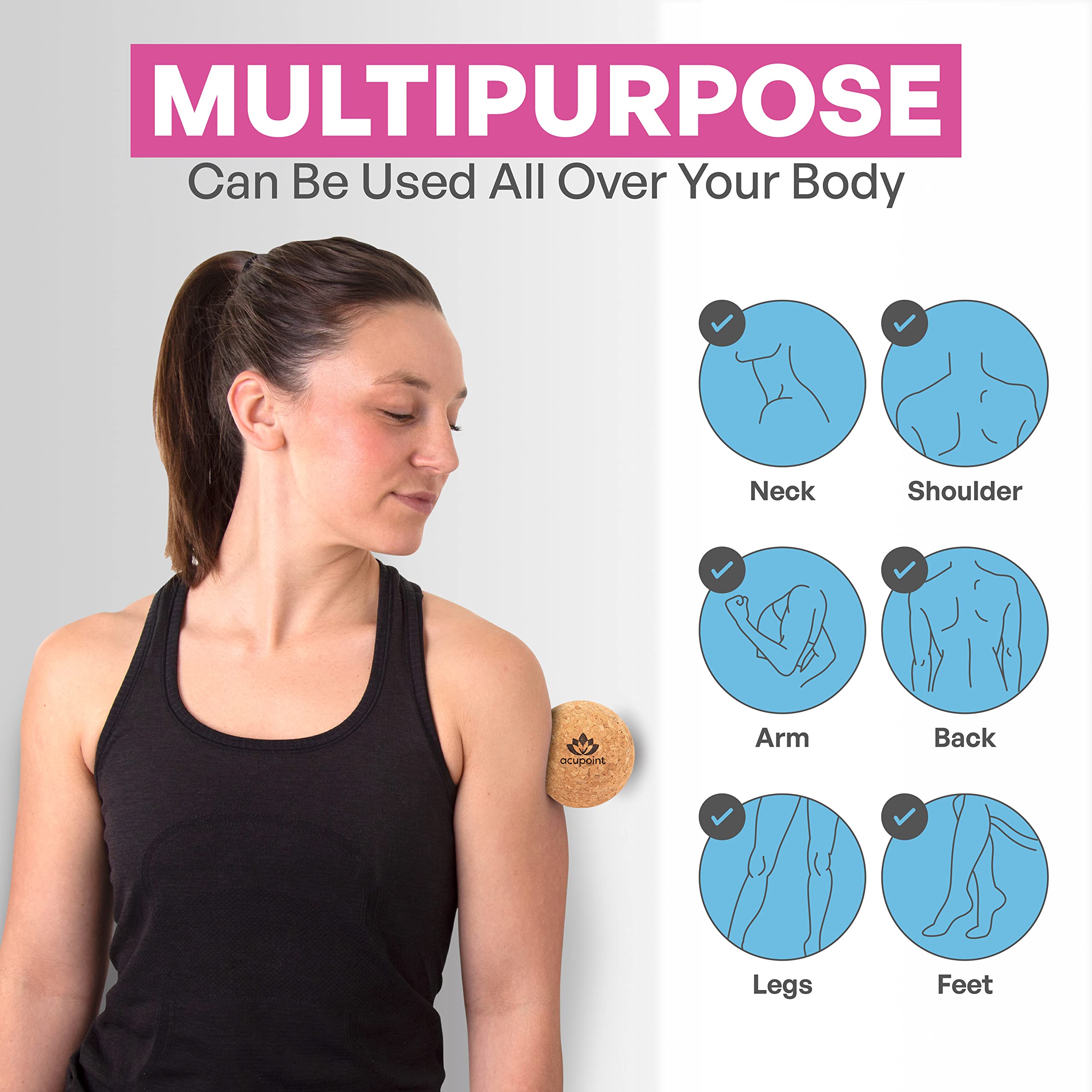 Acupoint cork massage ball emphasizes trigger point relief and knot release