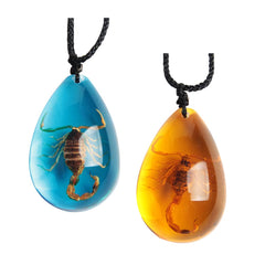 Acxico amber pendant with scorpion inclusion, two-piece set for vintage-inspired style