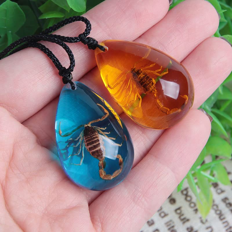 Insect-stone amber pendant detail highlighting vivid scorpion motif