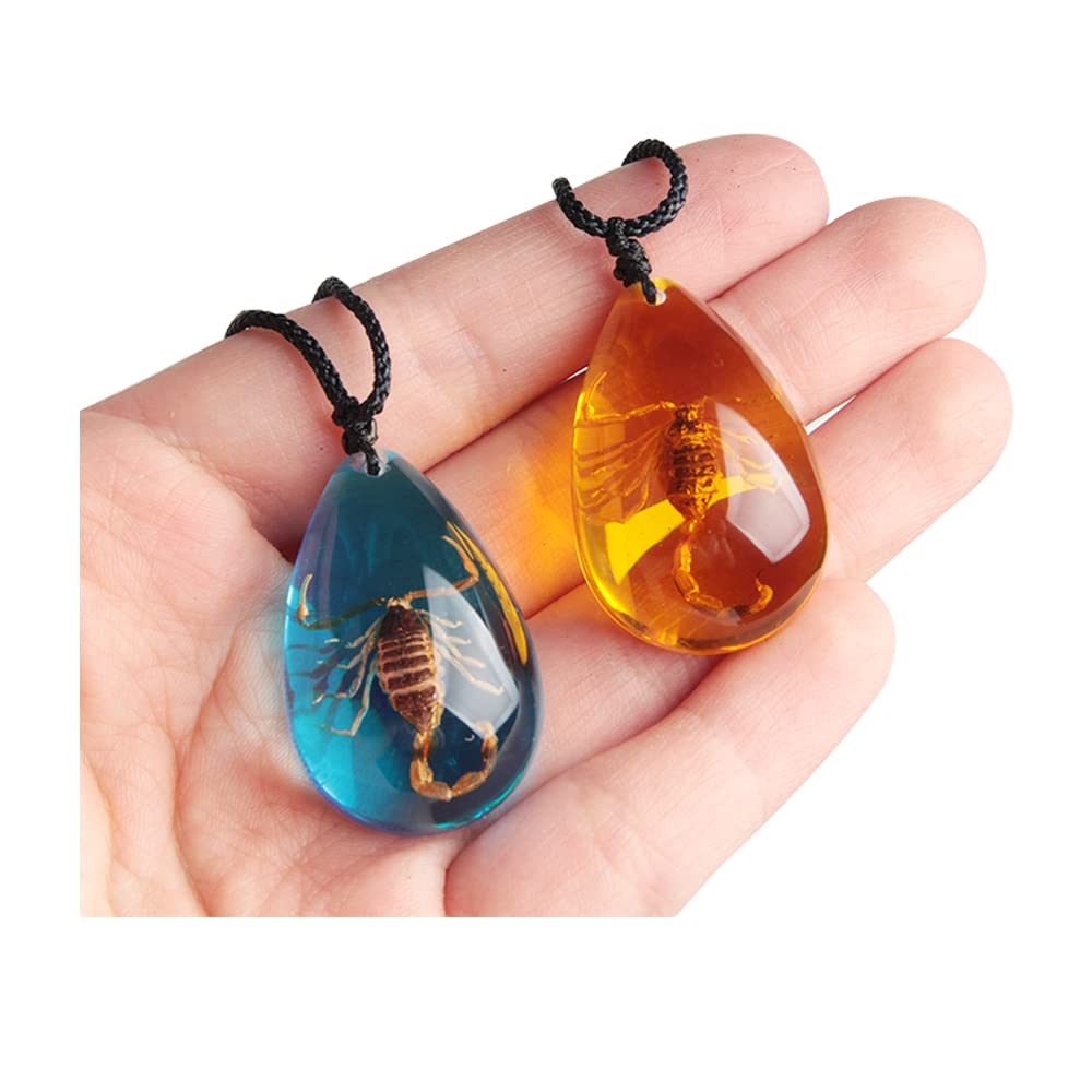 Natural Baltic amber pendant closeup showing scorpion inclusion and color variations
