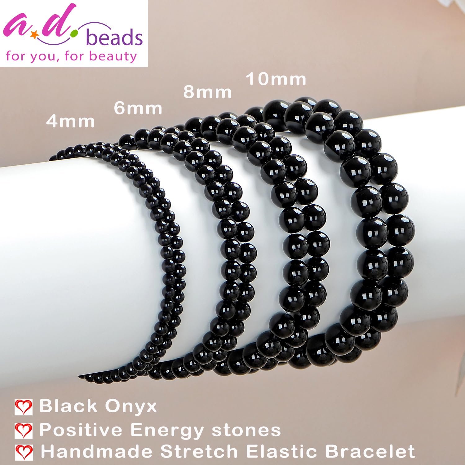 AD Beads elastic bracelet cord closeup shows durable stretch for a comfortable, adjustable fit.