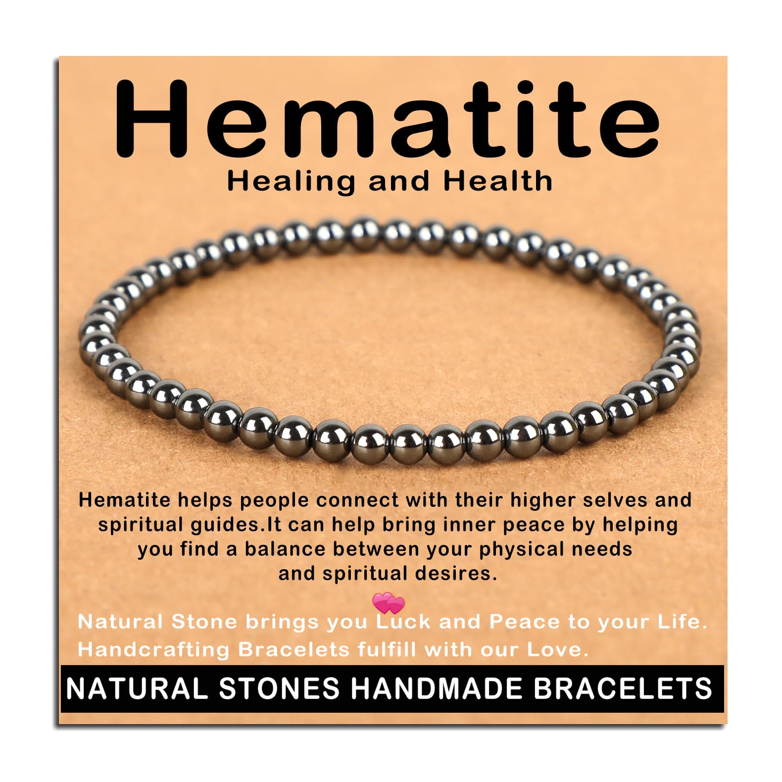 AD Beads 4mm hematite bracelet on stretch cord, comfortable wear