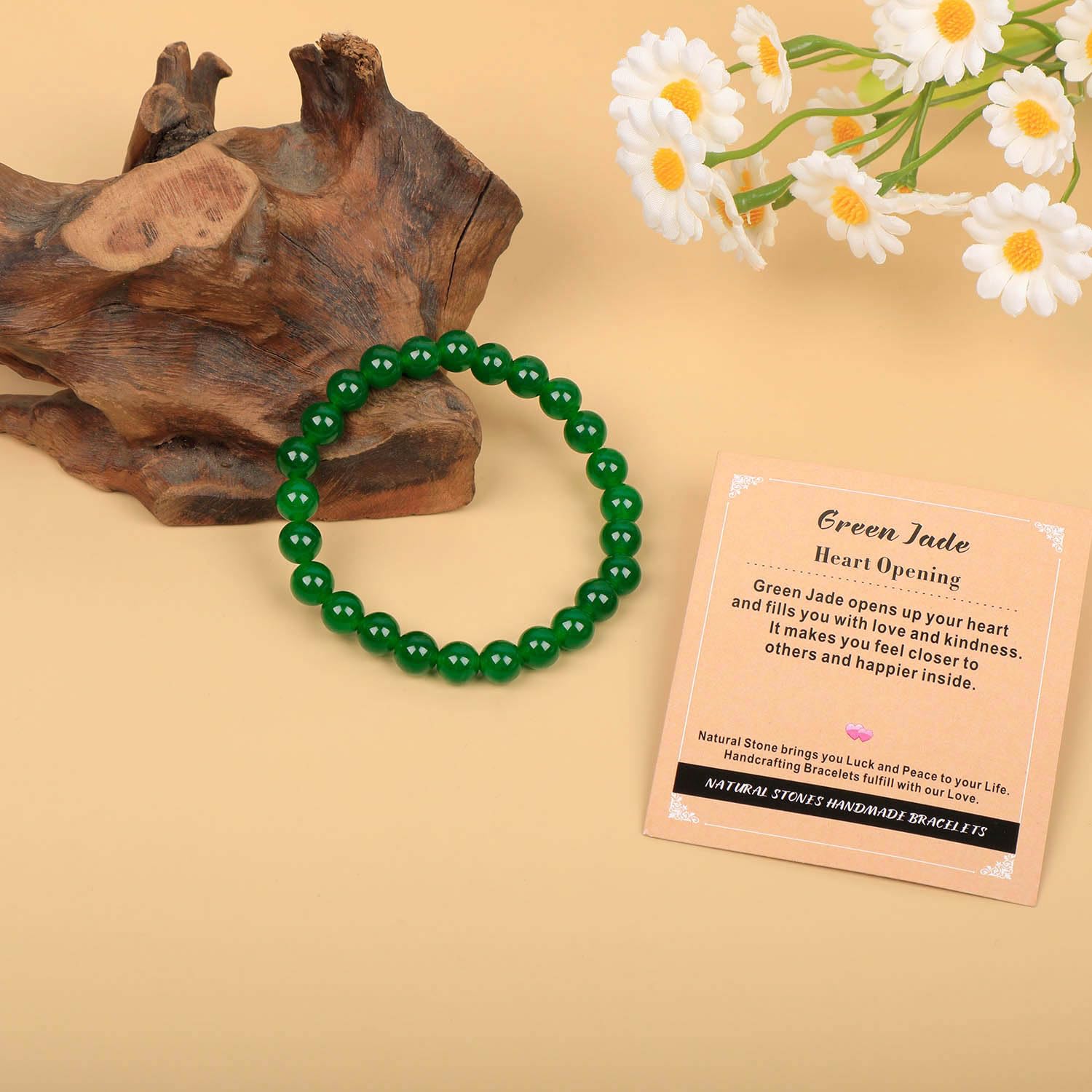AD Beads Green Jade Heart Opening bracelet pack showcasing the gemstone blend.