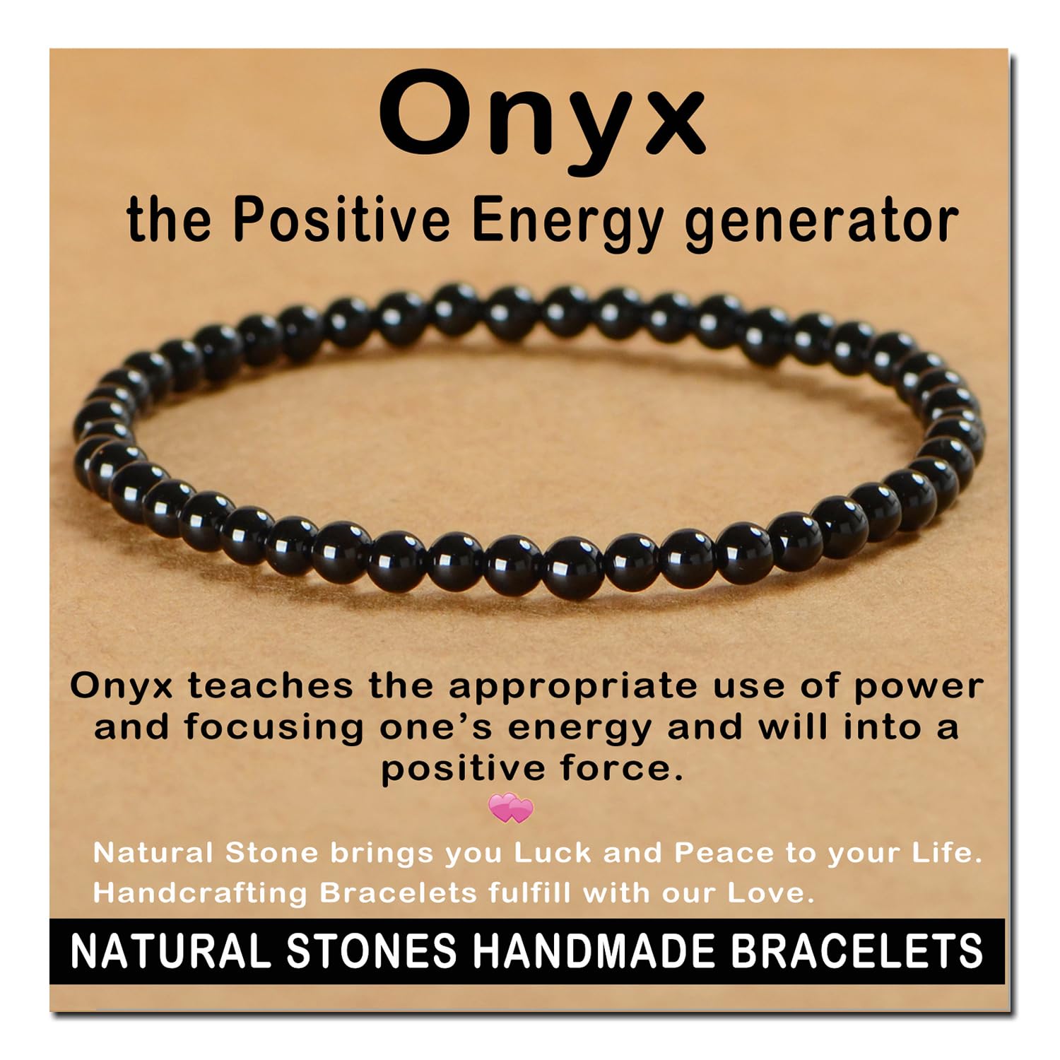 AD Beads handmade gemstone bracelet closeup onyx highlights natural elegance for everyday wear.
