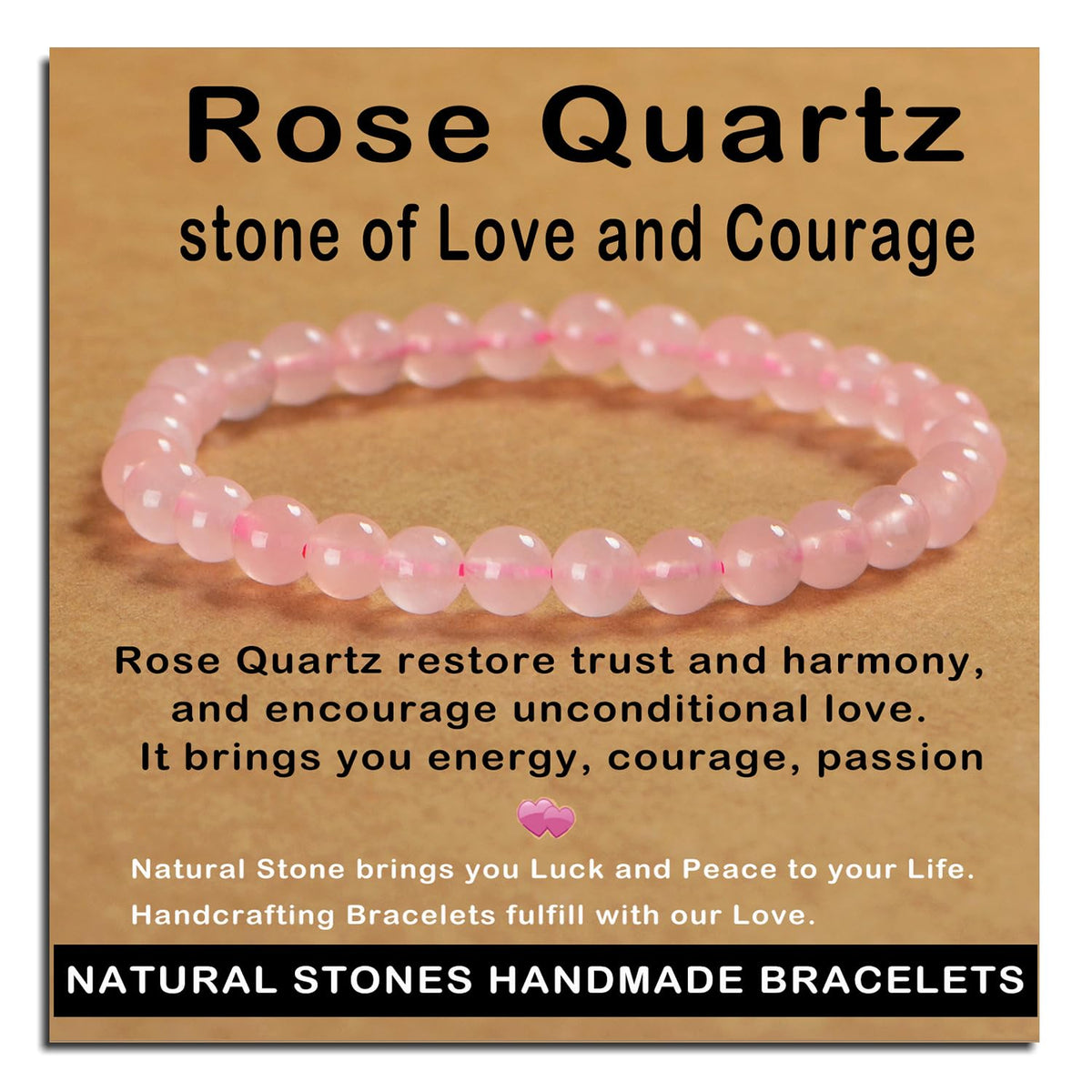AD Beads rose quartz bracelet closeup highlights natural glow for everyday wear.
