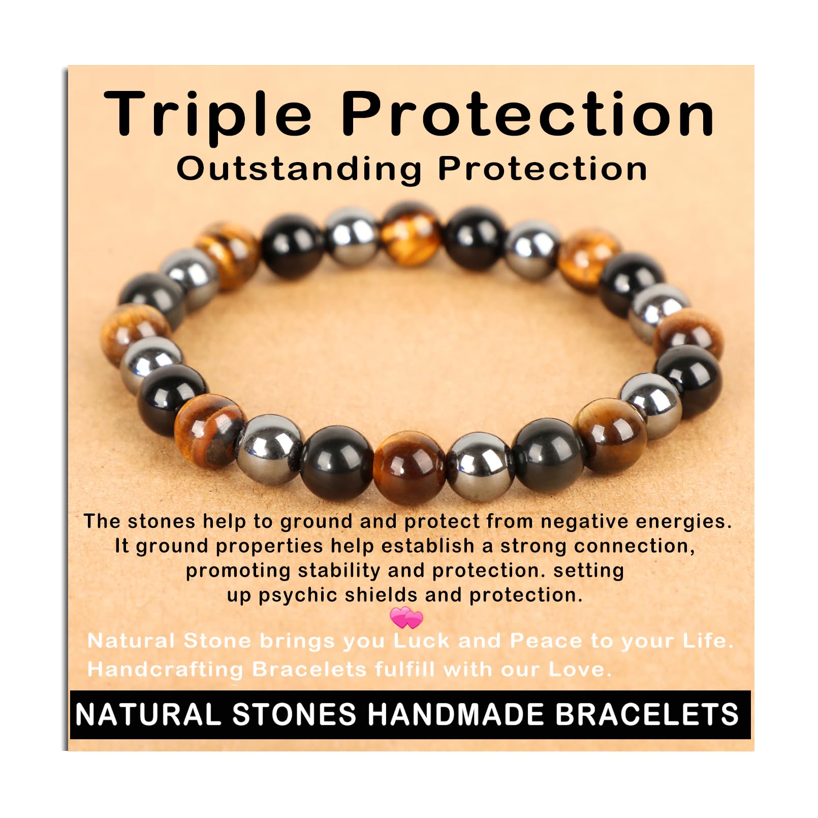 AD Beads triple protection bracelet tiger eye detail for confidence and grounding