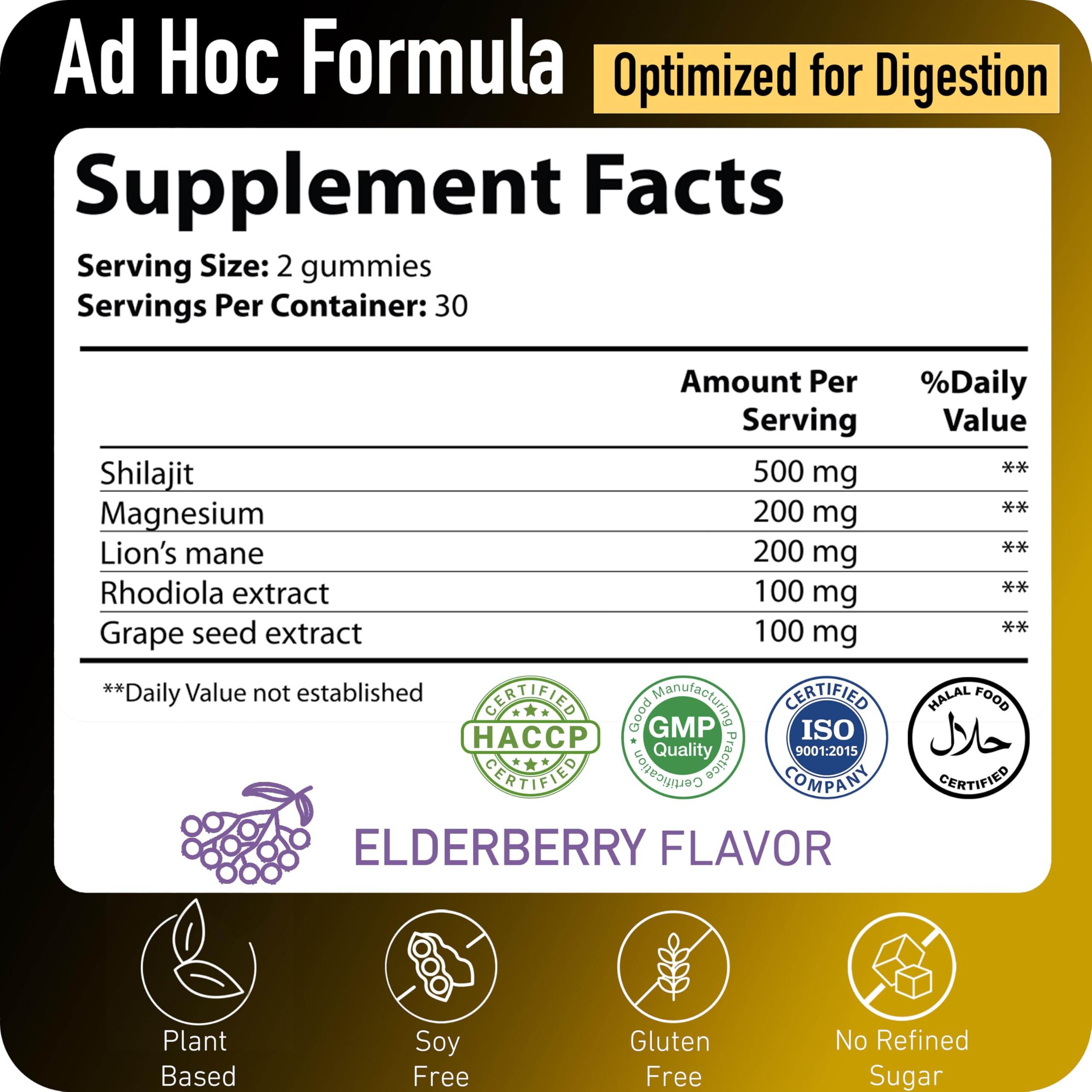 ad hoc elderberry-flavored shilajit gummies: delicious daily supplement with 85+ trace minerals