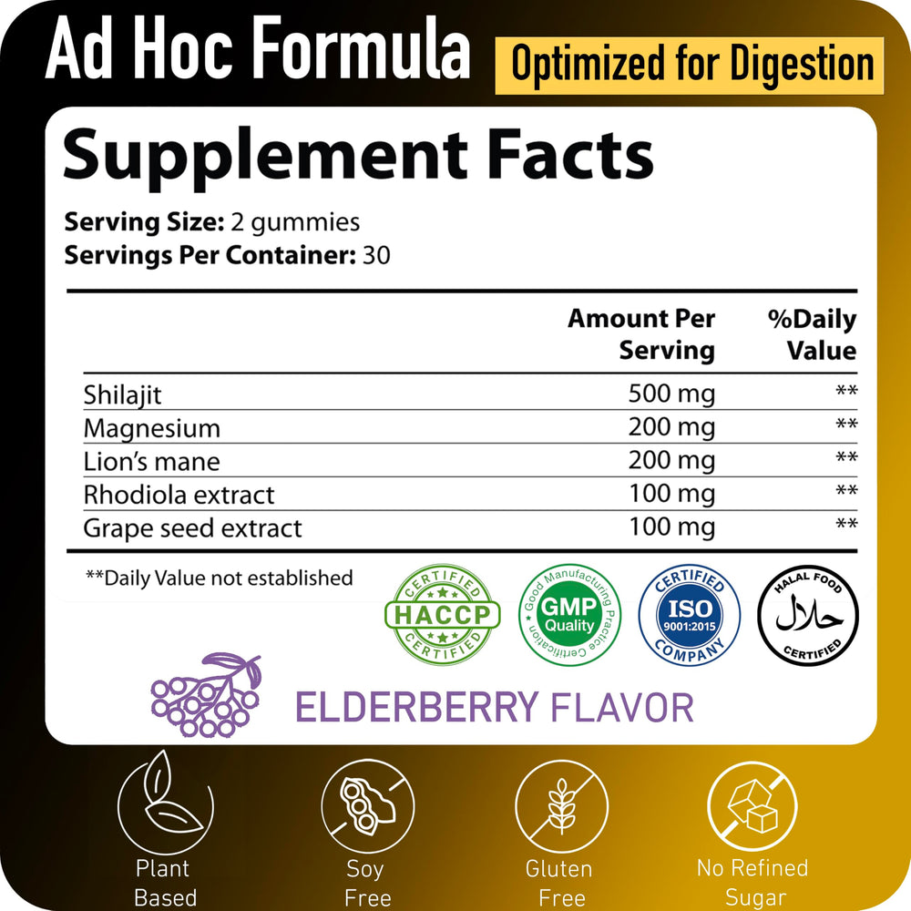 ad hoc elderberry-flavored shilajit gummies: delicious daily supplement with 85+ trace minerals