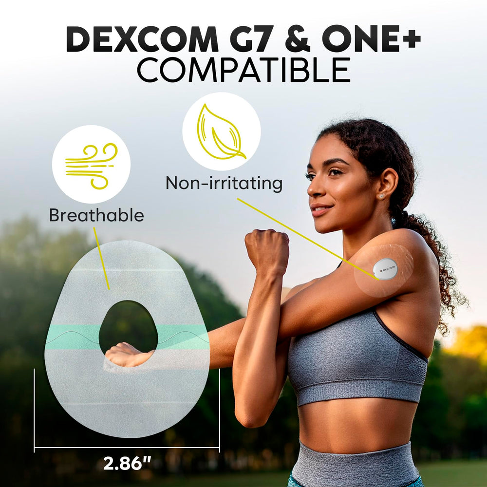 Adamson 40 clear adhesive patches: visible, discreet CGM protection for daily wear.