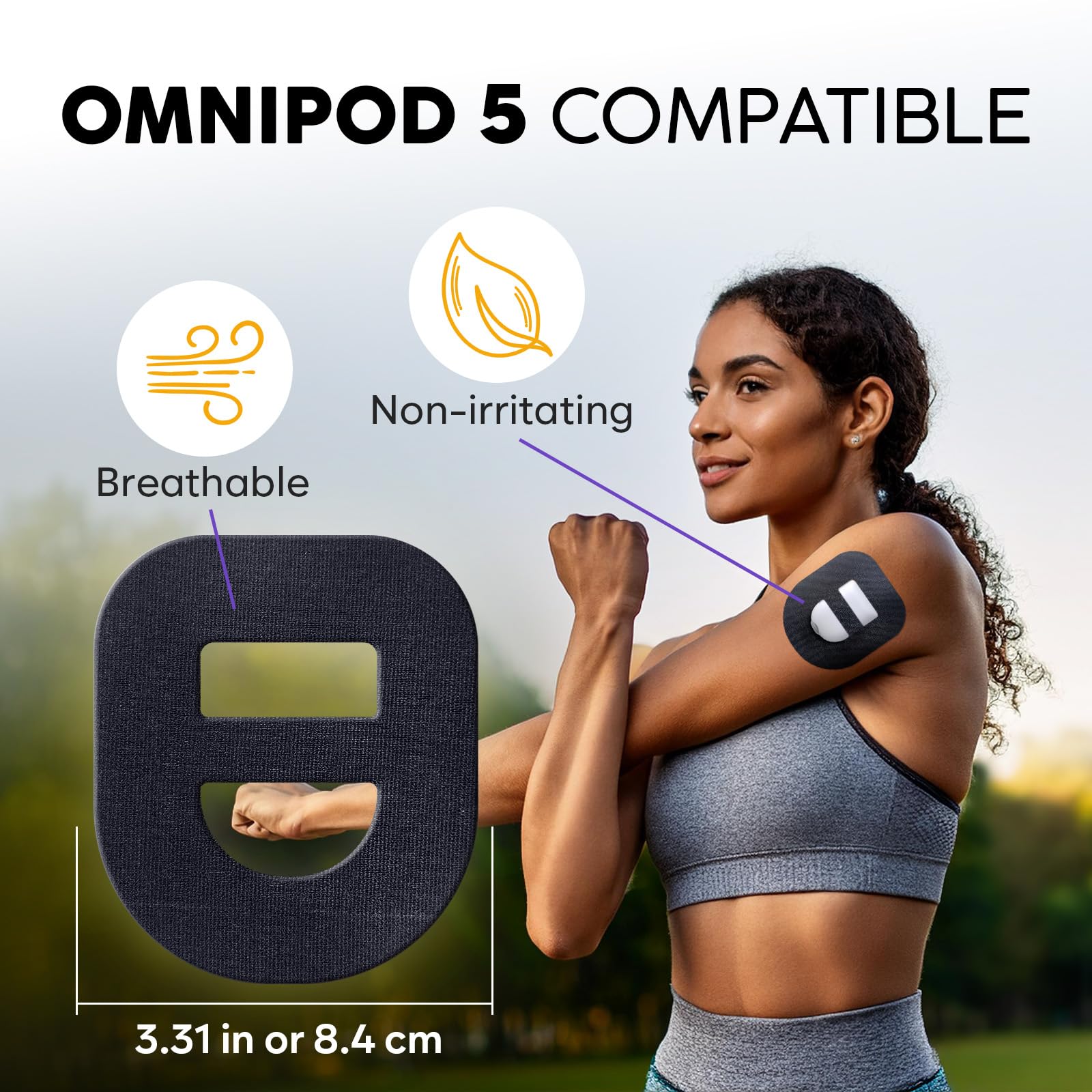 Adamson Omnipod 5 Overpatches beige close-up, skin-friendly and waterproof.