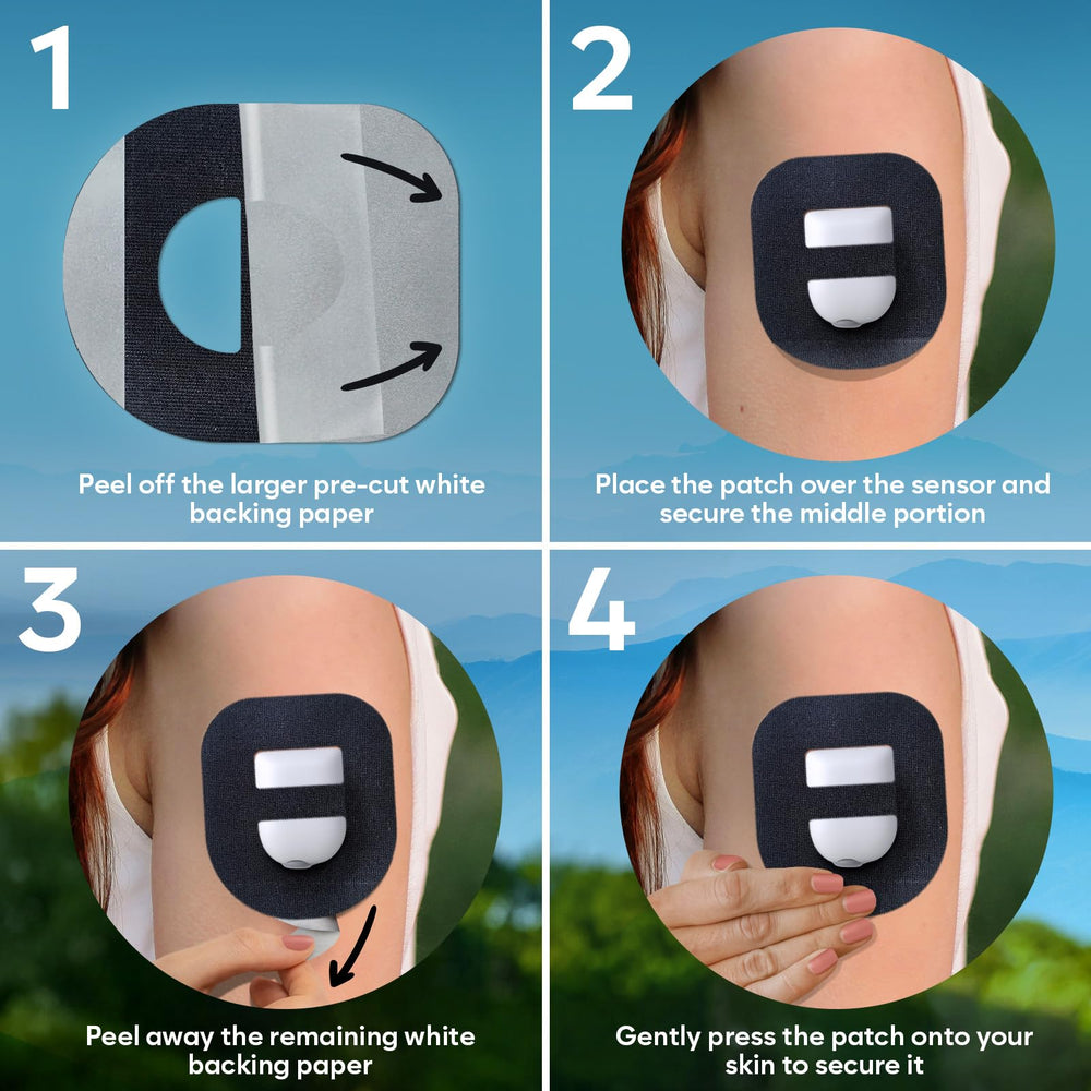 Adamson Omnipod 5 Overpatches black close-up, discreet wear and secure hold.