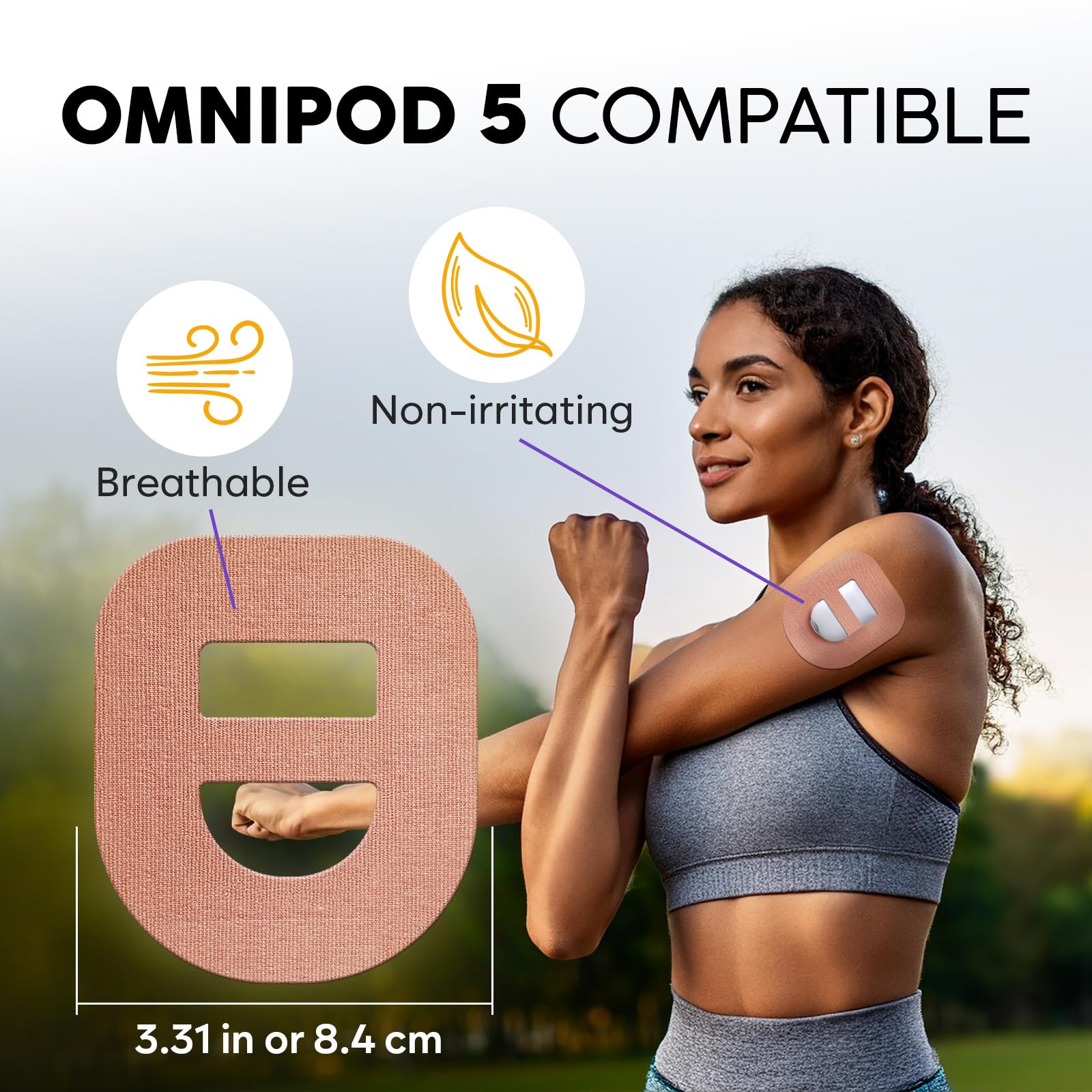 Adamson Omnipod 5 overpatch beige close-up of latex-free skin friendly tape