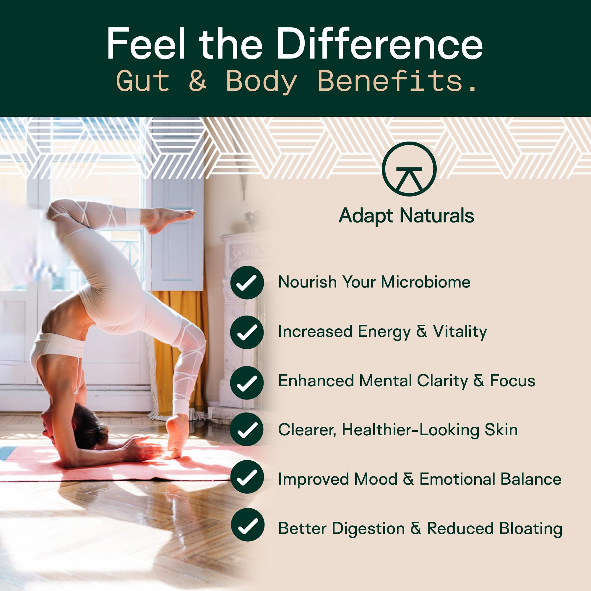 Adapt Naturals 4-in-1 postbiotics highlight gut-friendly wellness.