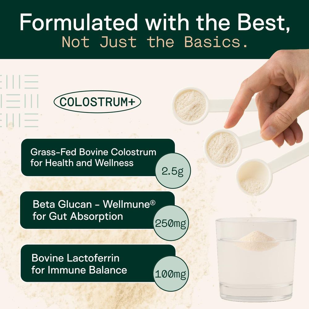 Adapt Naturals colostrum bottle label highlights pure, non-GMO ingredients.