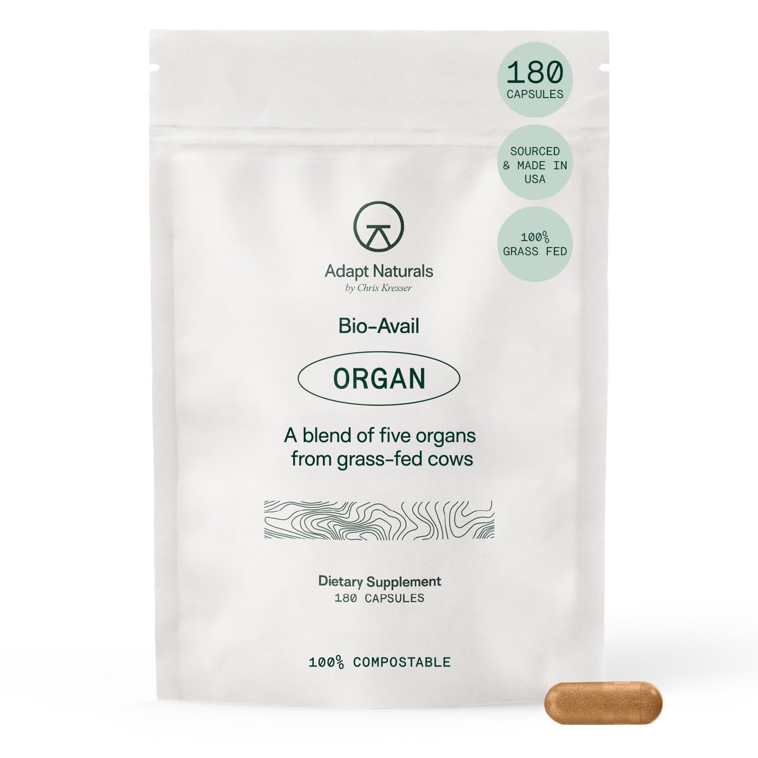 Adapt Naturals Organ Supplement bottle for daily energy support and nutritional balance.