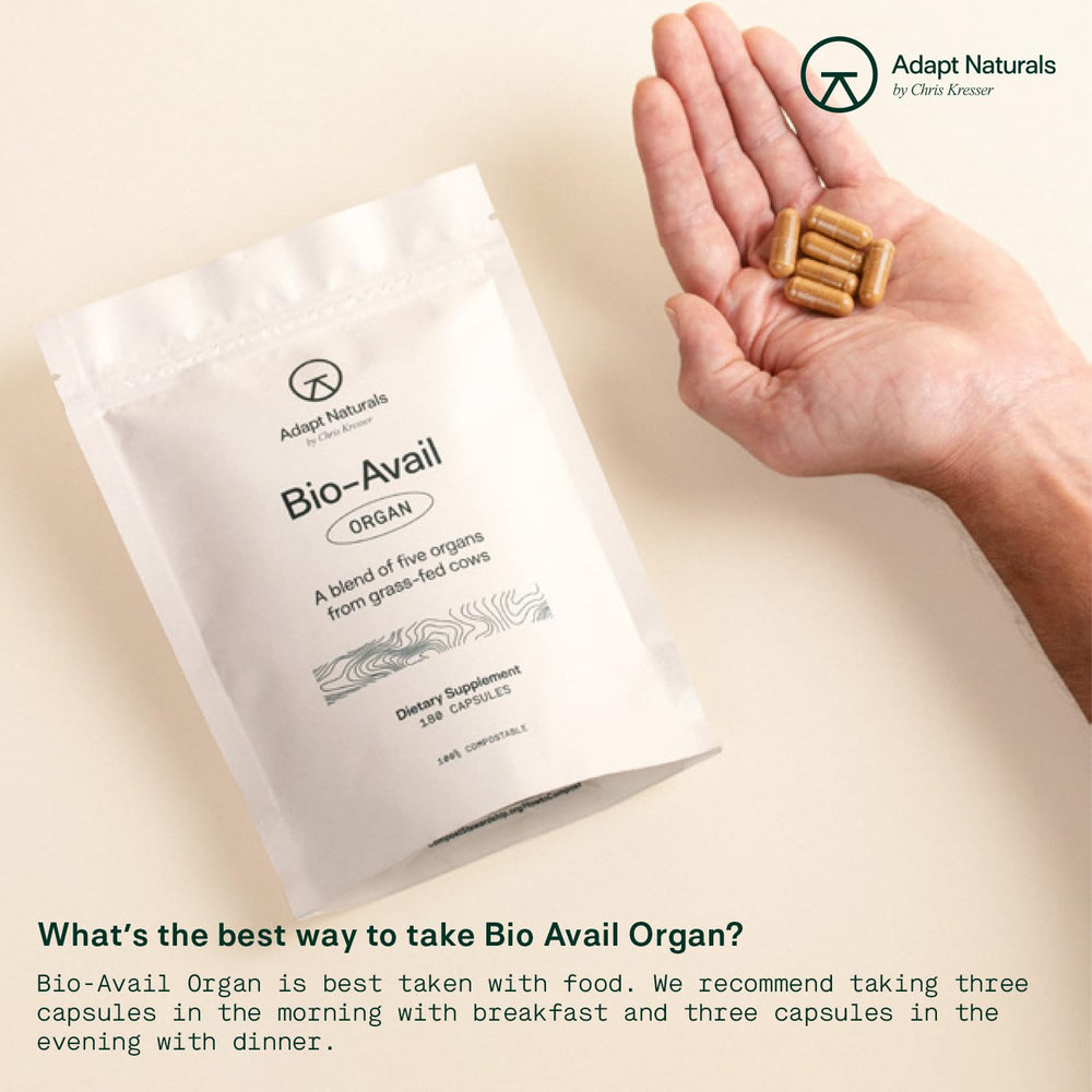 Adapt Naturals Organ Supplement packaging on display emphasizing convenient daily nutrition for busy lifestyles.
