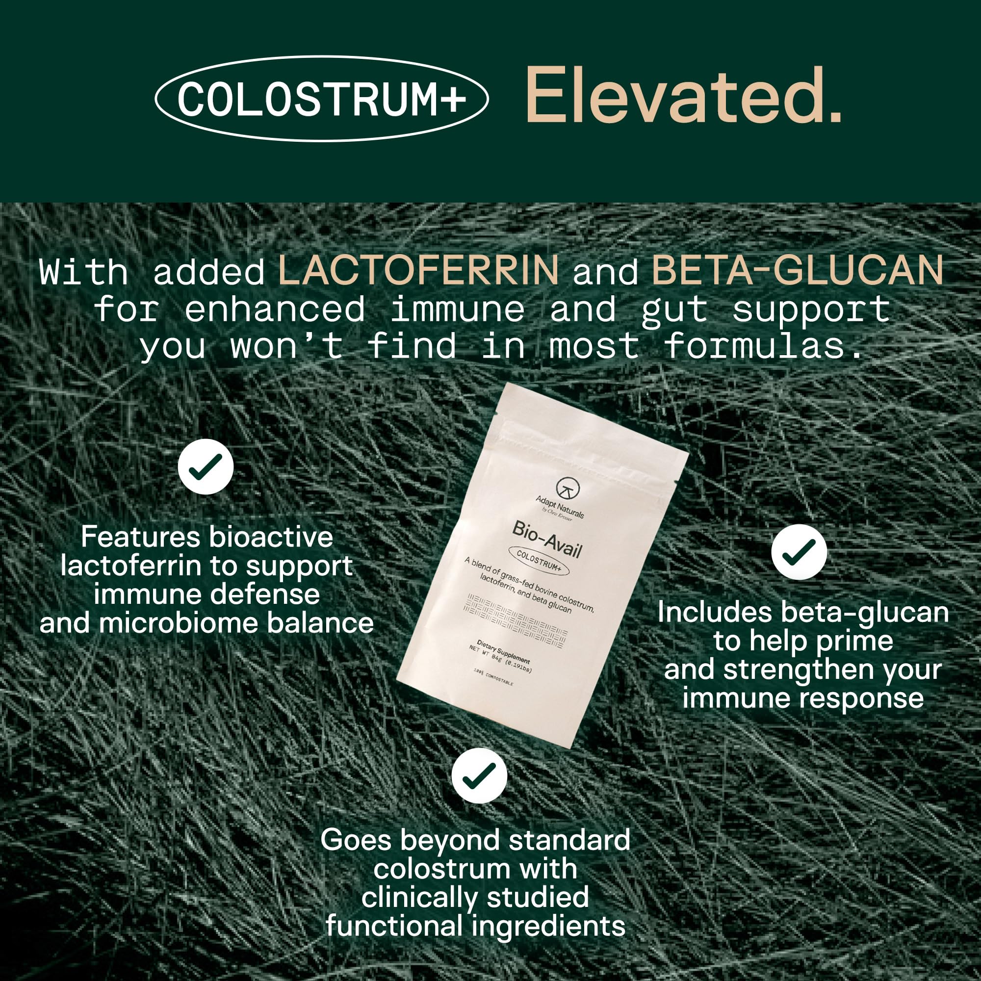 Adapt Naturals unflavored colostrum powder blends smoothly in water.
