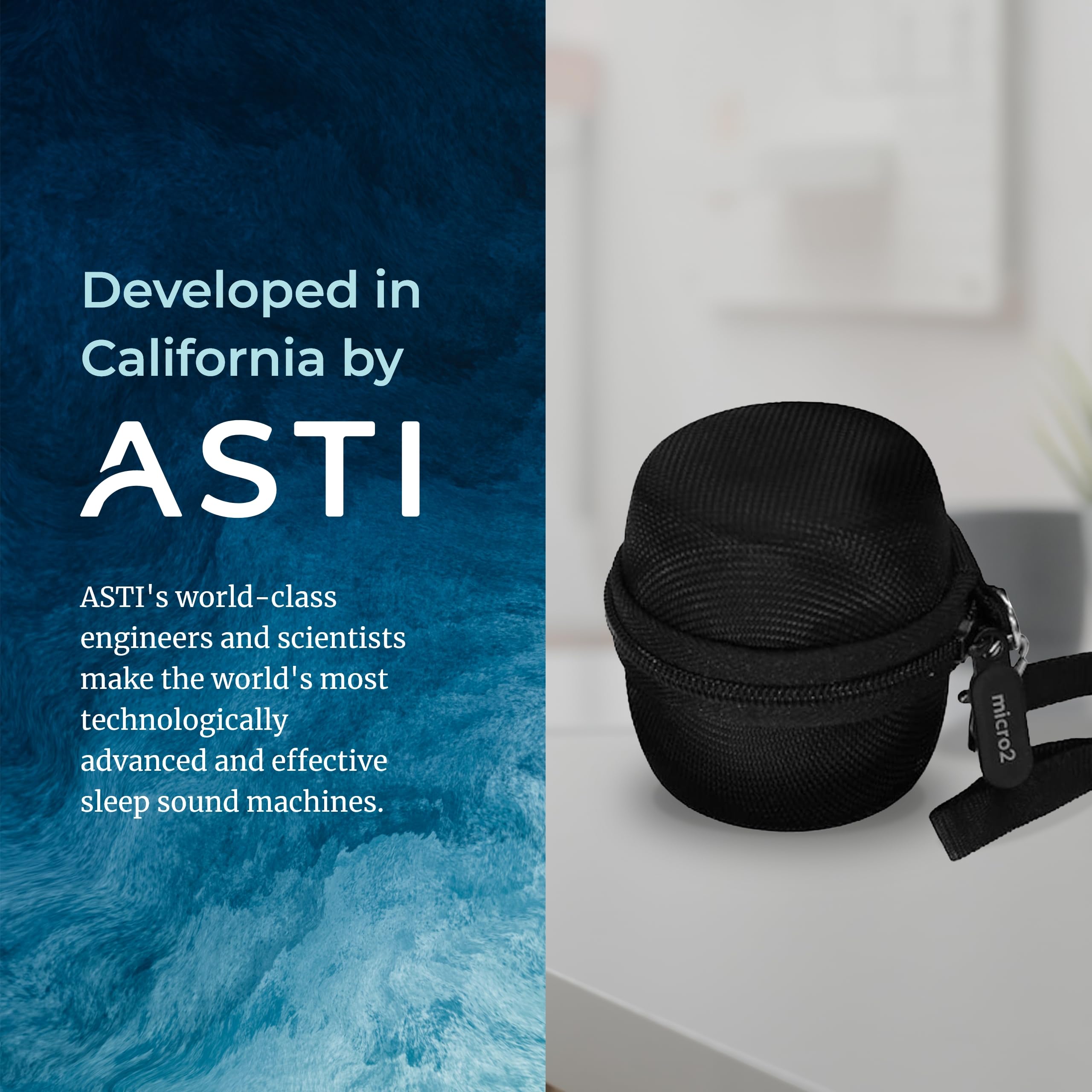 Adaptive Sound Technologies LectroFan Micro case—removable lanyard option supports hands-free travel.
