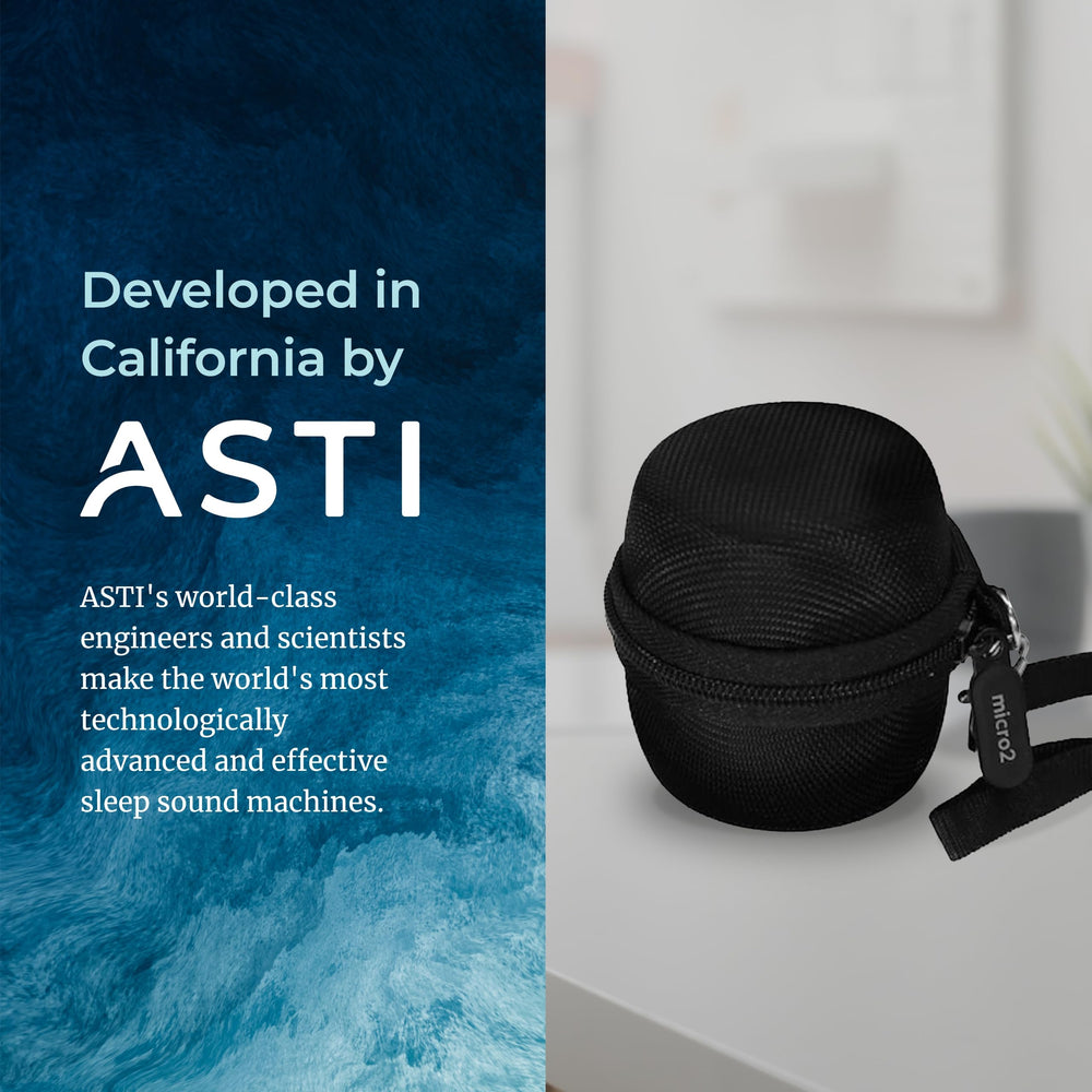 Adaptive Sound Technologies LectroFan Micro case—removable lanyard option supports hands-free travel.