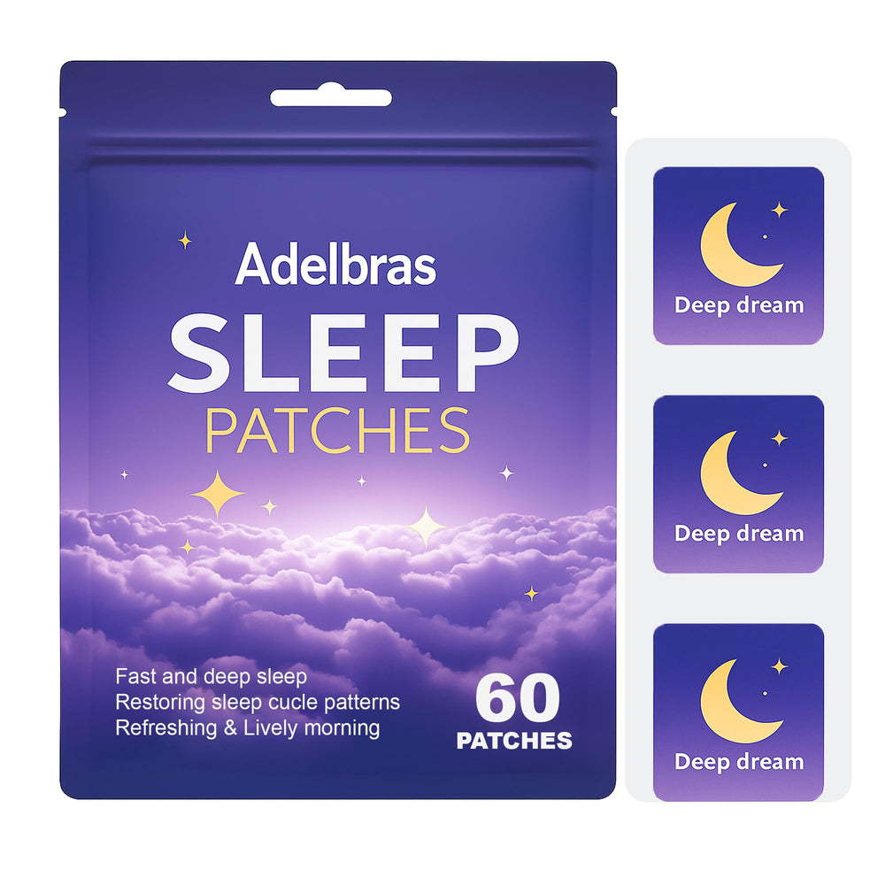Adelbras Sleep Patches pack front shows 60 patches for easy nightly use.