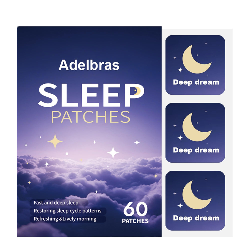 Adelbras Sleep Patches packaging close-up showing value and 30-night supply.