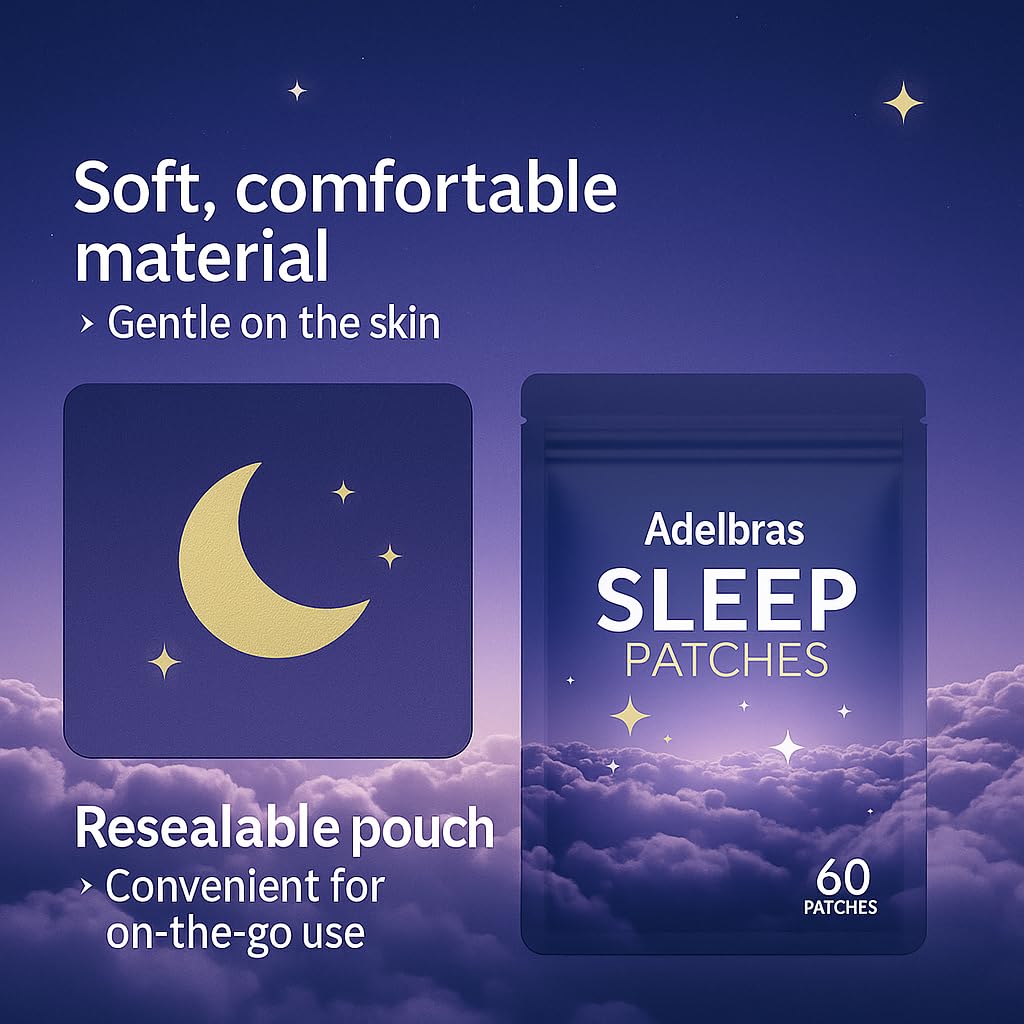 Adelbras Sleep Patches illustrate transdermal delivery of ingredients overnight.
