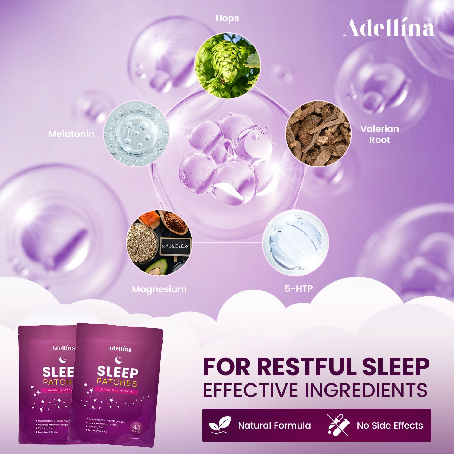 Adellina Melatonin Valerian formulation supports a gentle, restorative night.
