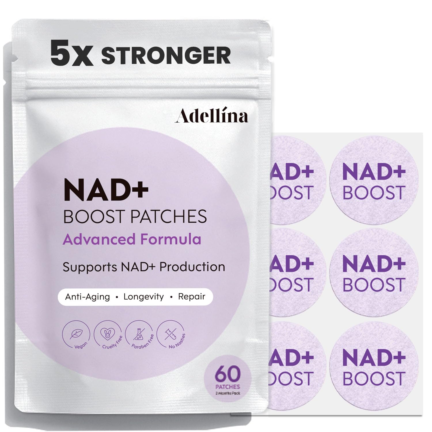 Adellina NAD+ patch lifestyle scene suggests daily wellness routine