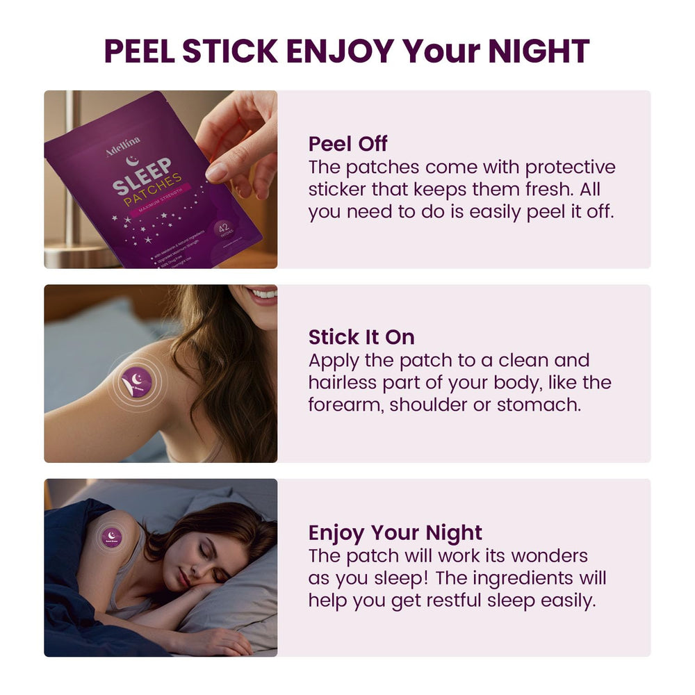 Adellina Patch on skin demonstrates easy adhesive patch for bedtime routine.