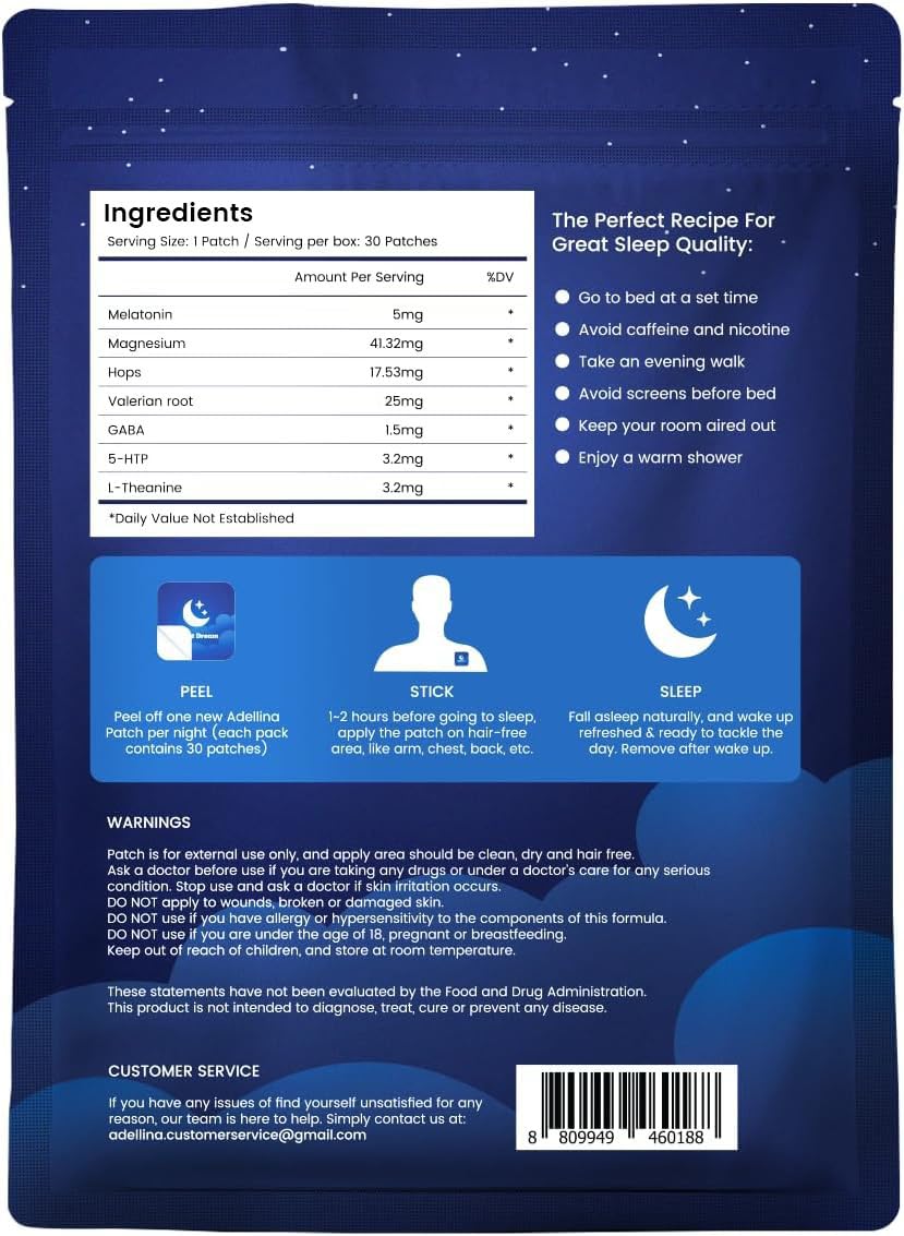 Adellina Wellness Patches pack view showing a 30-count supply.