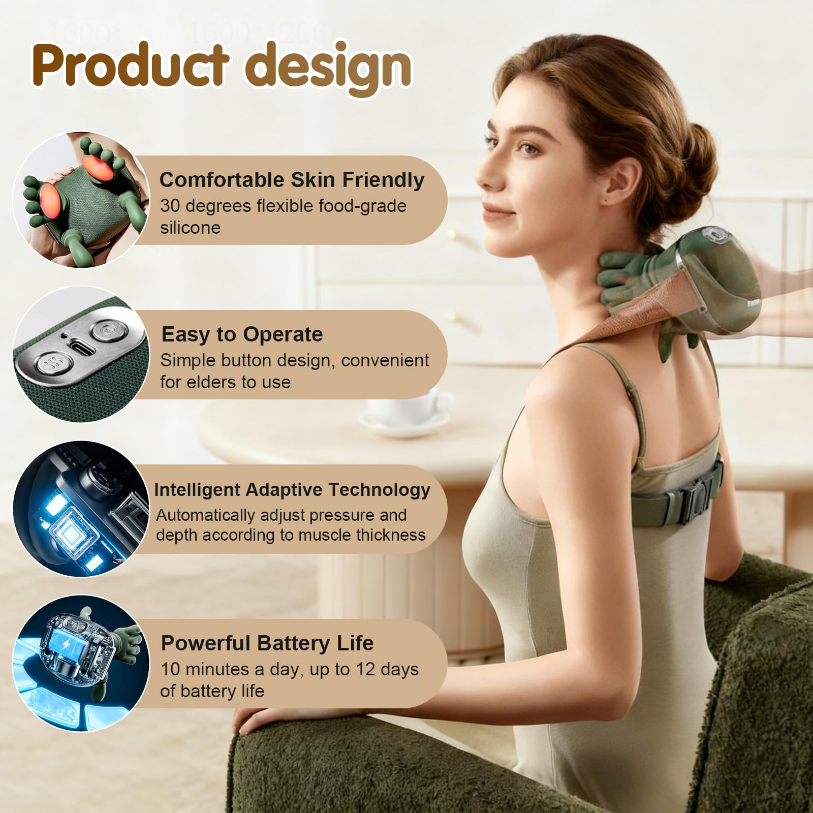 Two wearing options: belt-style and handheld on the Siasoo massager