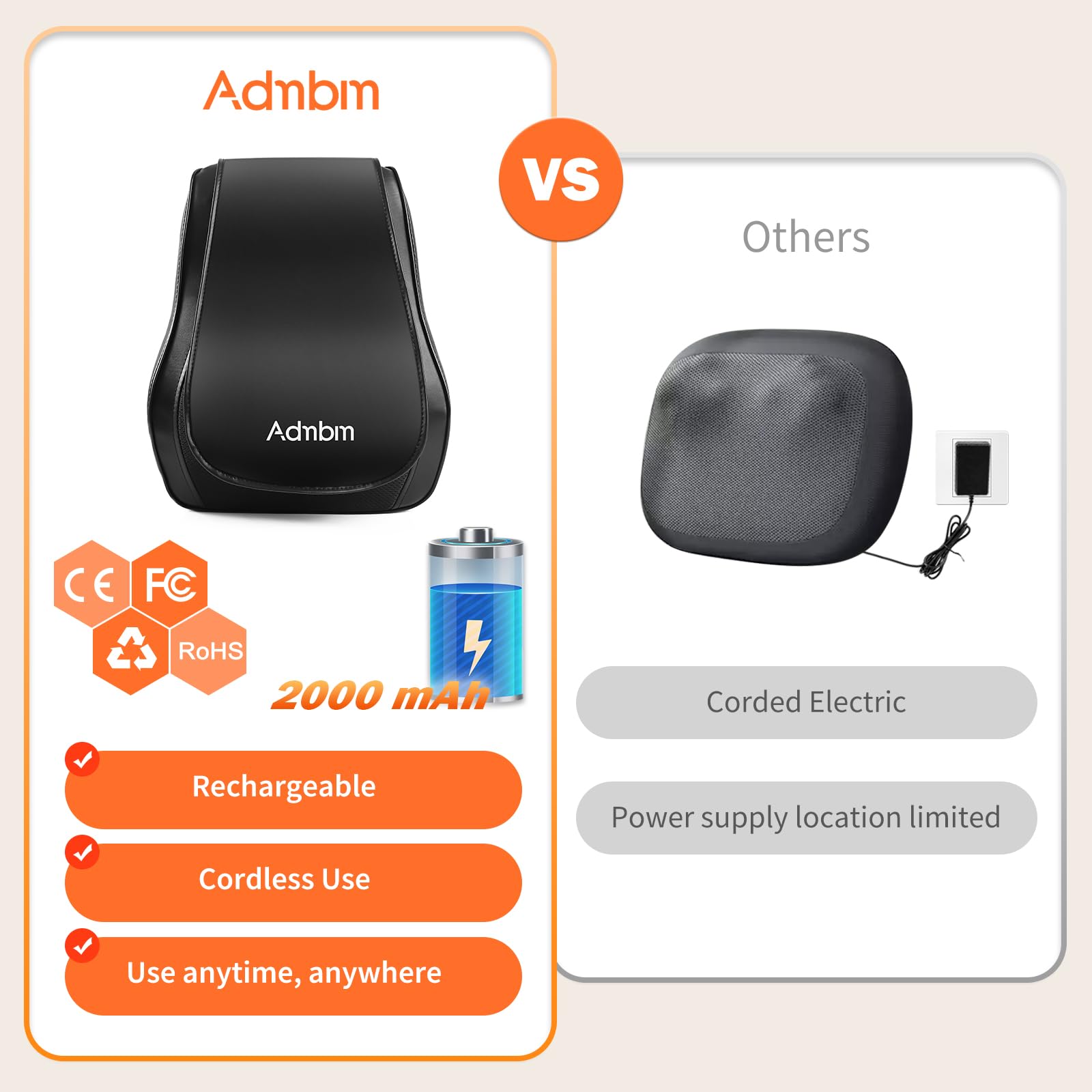 Admbm 4D kneading shiatsu pillow delivers neck and shoulder relief.