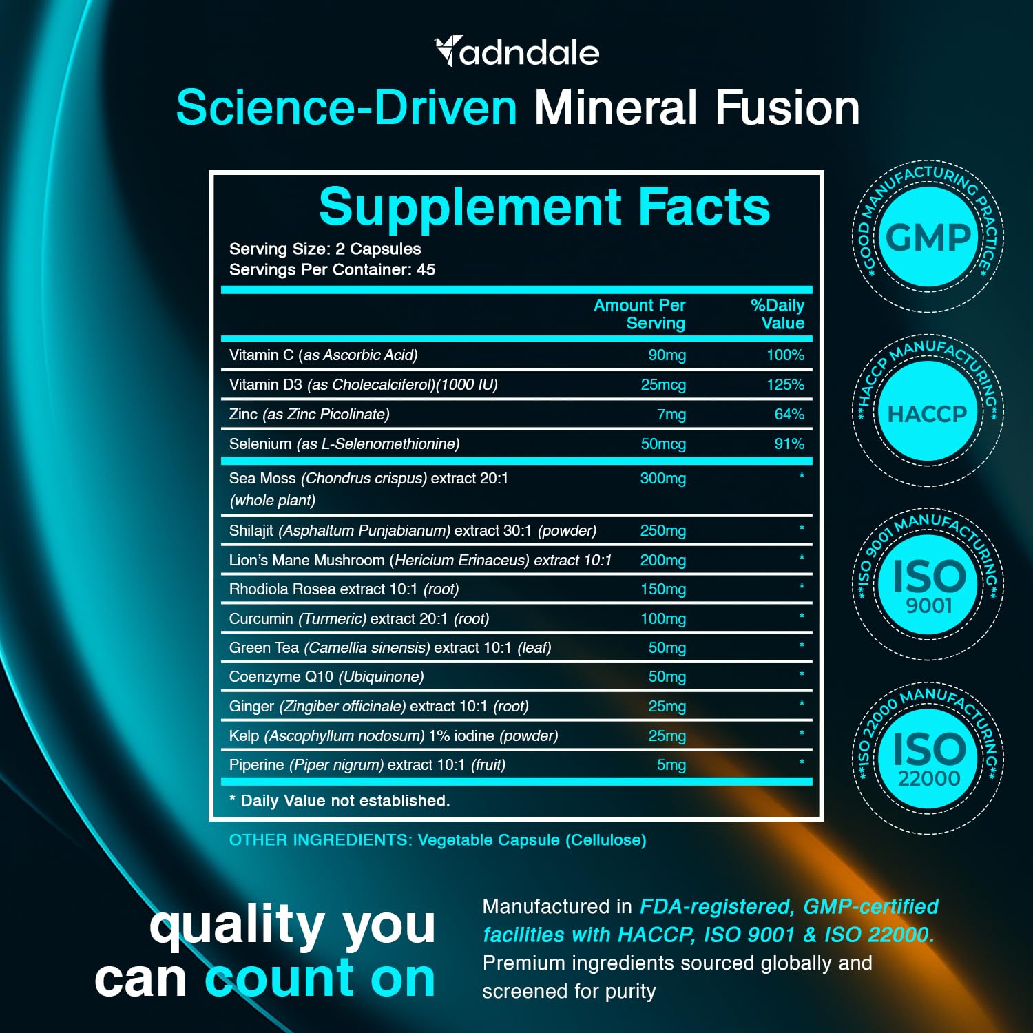 Adndale Shilajit Capsules jar highlighted for natural energy support.